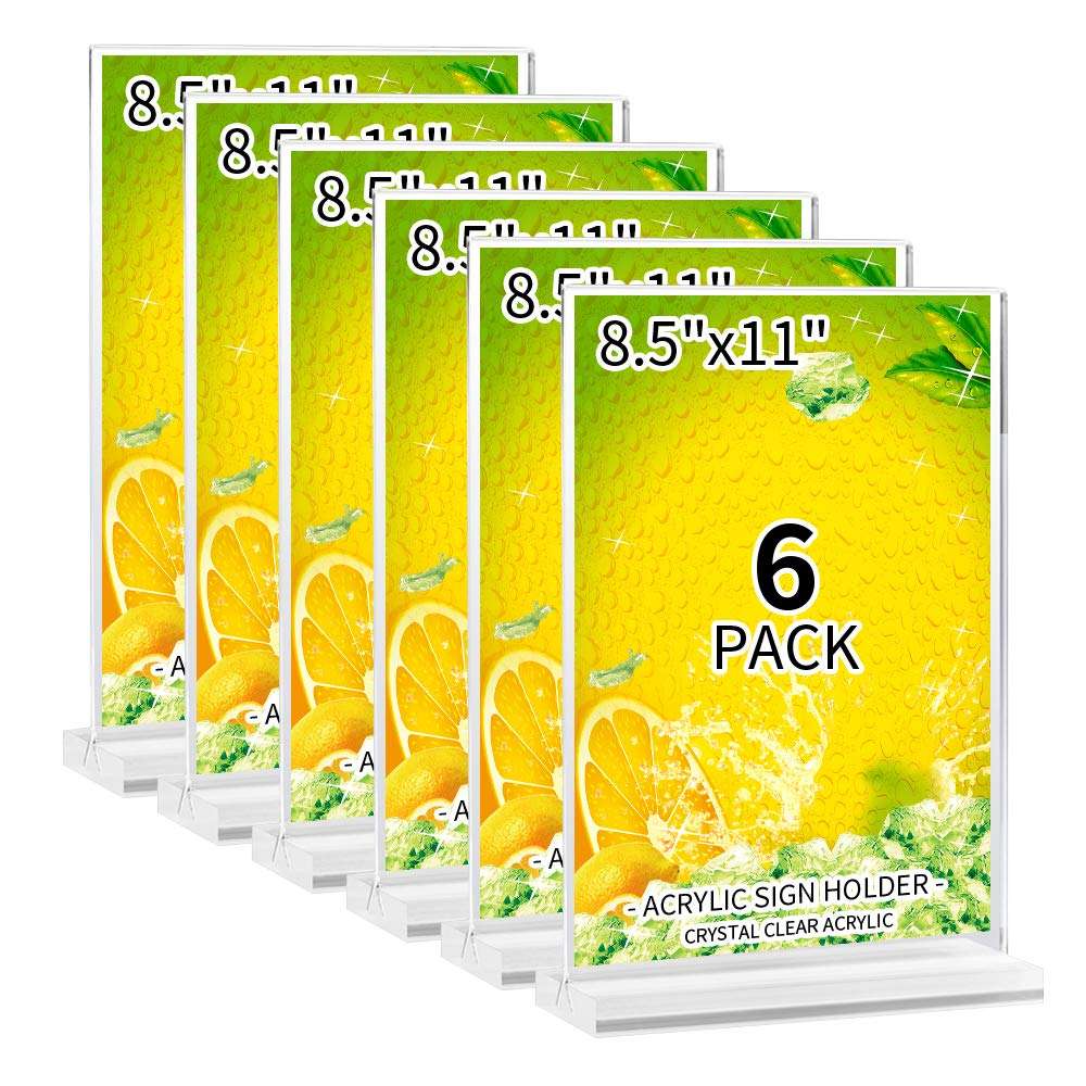 Acrylic Sign Stand 8.5 x 11-Acrylic T-Shaped Desktop Display Stand, Sign Holder，Menu ad Frame. Suitable for Restaurants, Promotions, Photo Frames, Events, Meetings (6 Pieces)