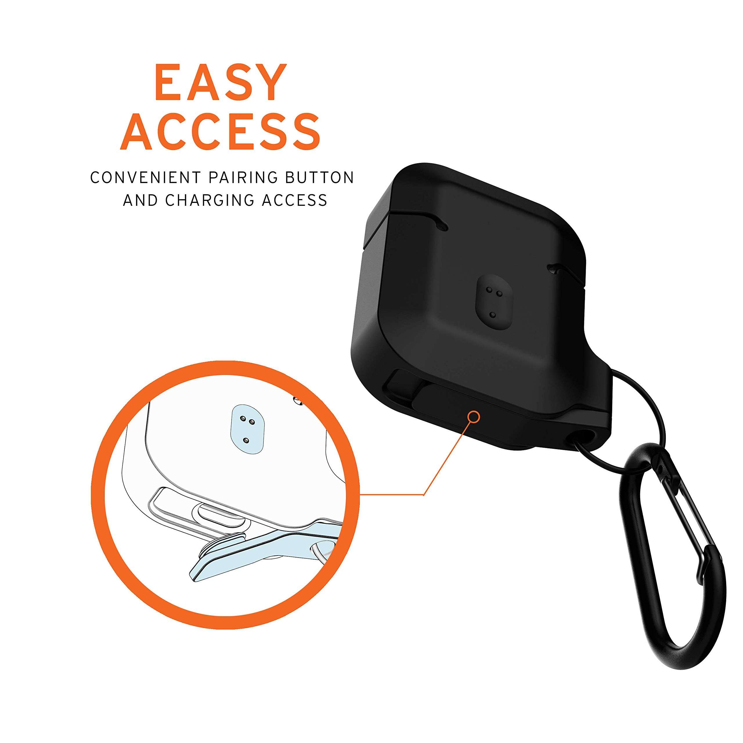 URBAN ARMOR GEAR UAG Compatible with AirPods (1st Gen & 2nd Gen), Full-Body Protective Rugged Water Resistant Soft-Touch Silicone Case with Detachable Carabiner, Black/Black 5