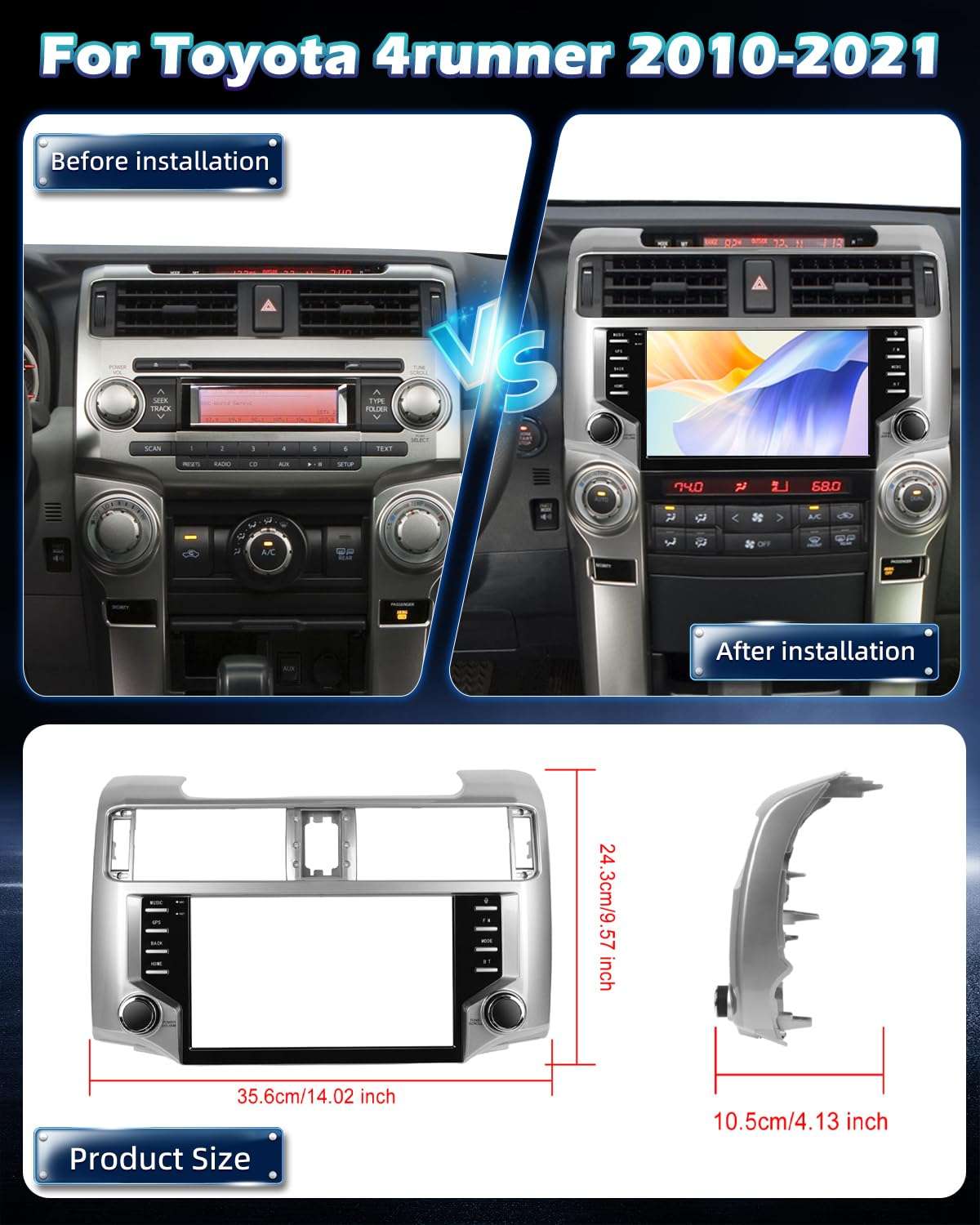 4+128G Android 15 Car Stereo for Toyota 4runner 2010-2021, 9 Inch IPS Touchscreen Radio with Wireless Carplay & Android Auto/EQ/5GHz WiFi/GPS/SWC + AHD Rear View Camera 3