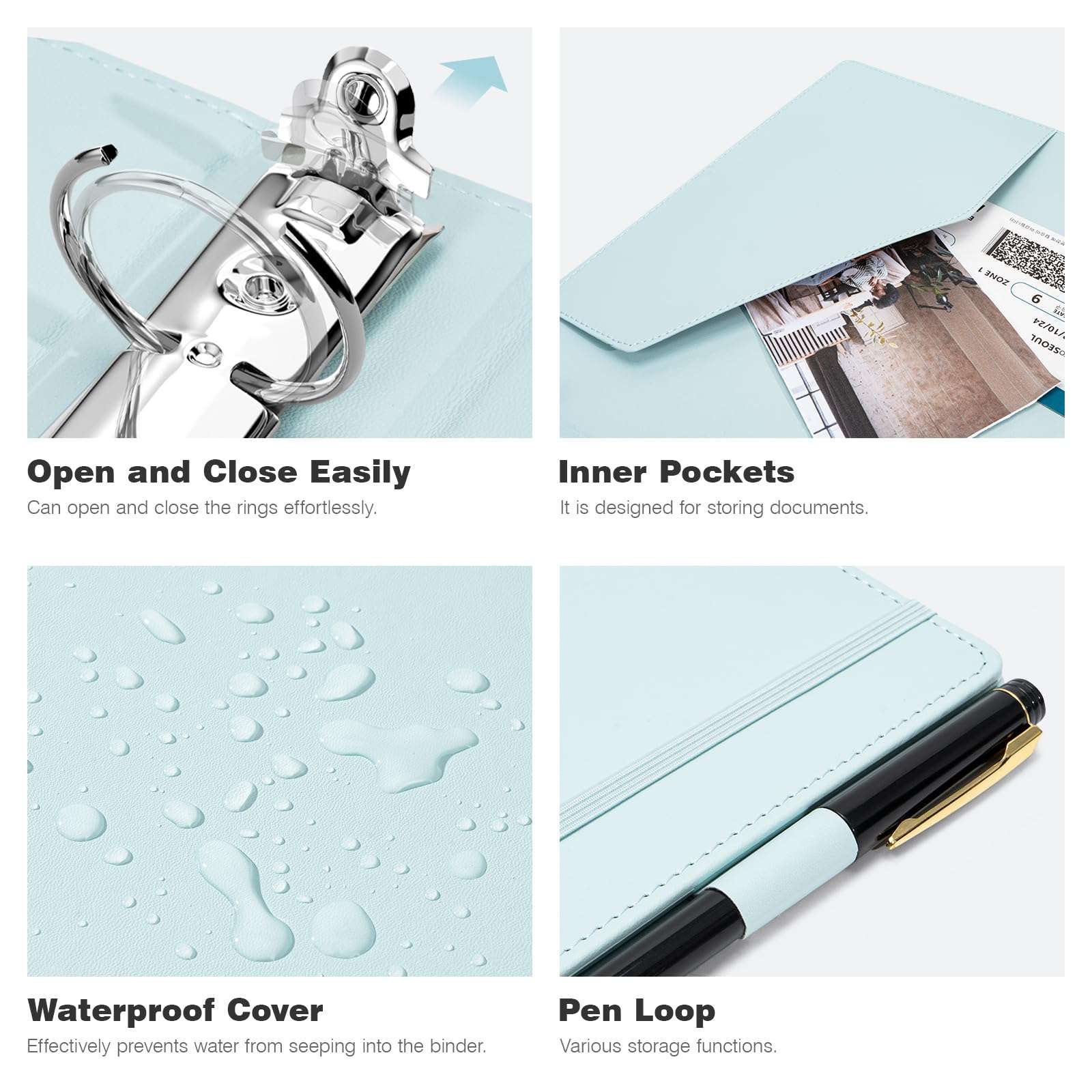 Ospelelf 3 Ring Binder 1 Inch Vintage Hardcover, Leather Organizer for Letter Size, Professional Clipboard with Dividers and Tabs, Blue 6