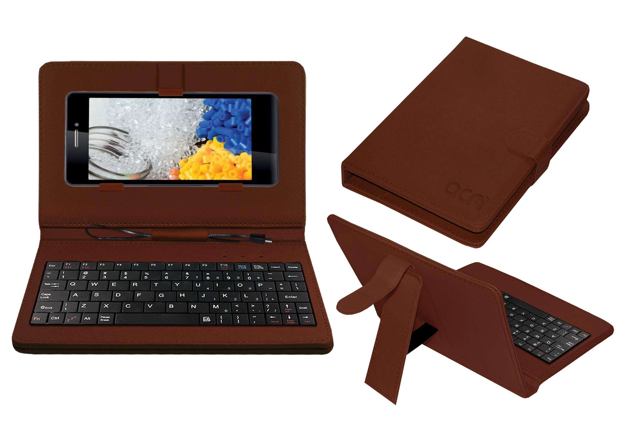 ACM Keyboard Case Compatible with Iball Andi 5k Infinito 2 Mobile Flip Cover Stand Direct Plug & Play Device for Study & Gaming Brown