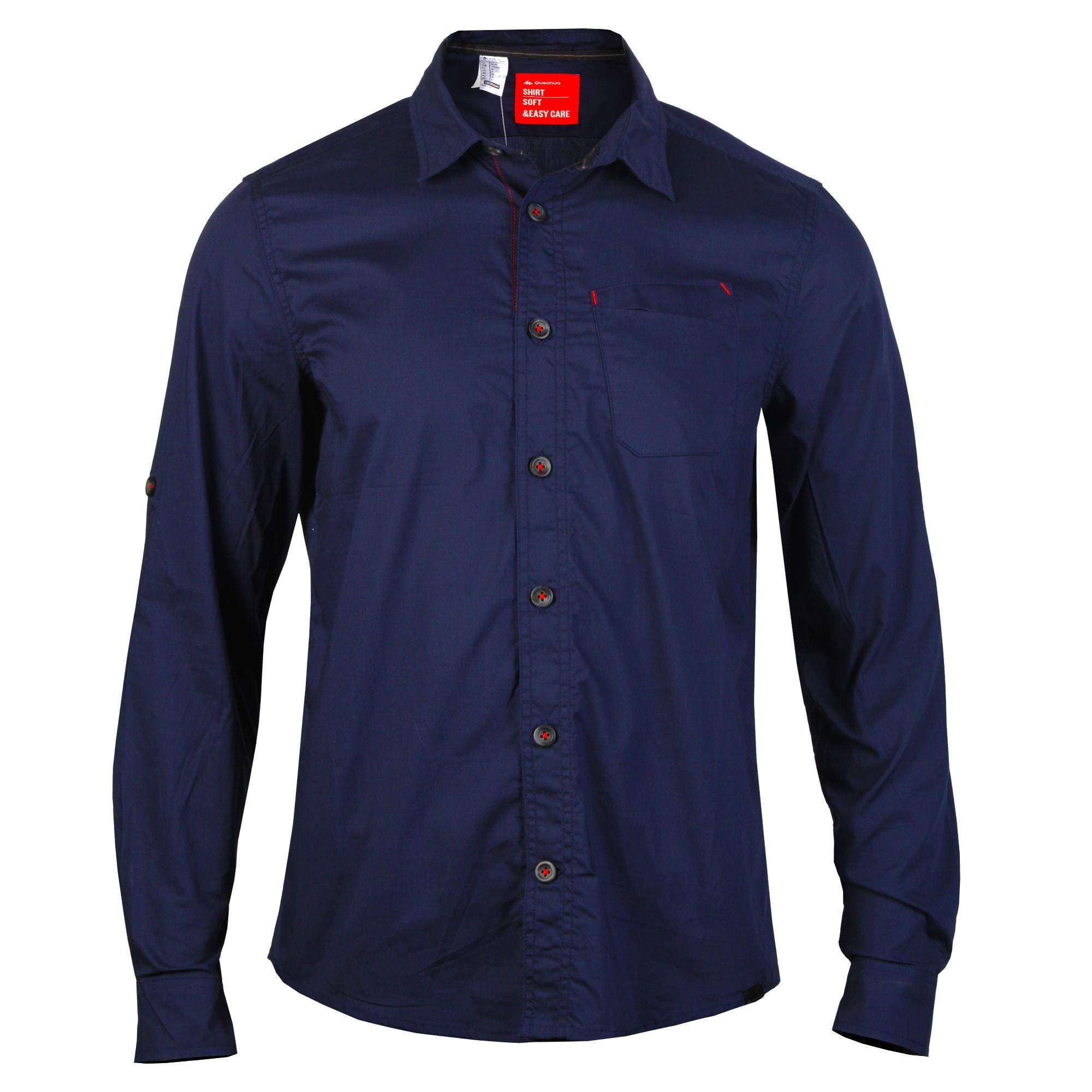 Forclaz 8381672 Cotton-Poly-Jersey Men Backpacking Shirt Travel 100, M (Blue) 1