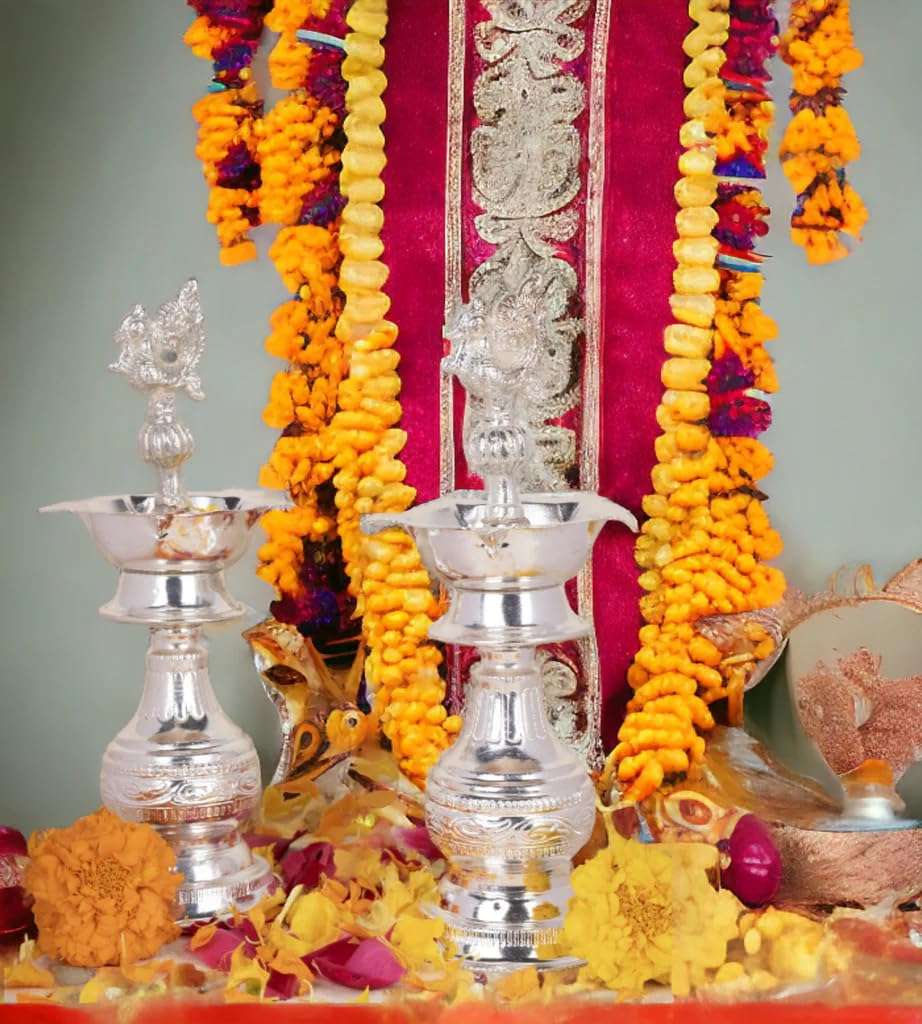 Sigaram 8 Inch Peacock Handle Pure German Silver Diya Lamp Deepam for Home Puja Decor K4240 5