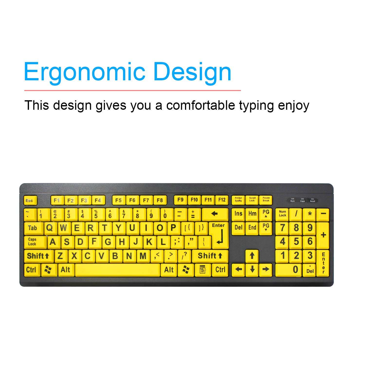 XDL-POWER Large Print Computer Keyboard,Wired USB Keyboard High Contrast Big Print Letter with Yellow Keys High Contrast Yellow Keyboard Makes Type Easy 2