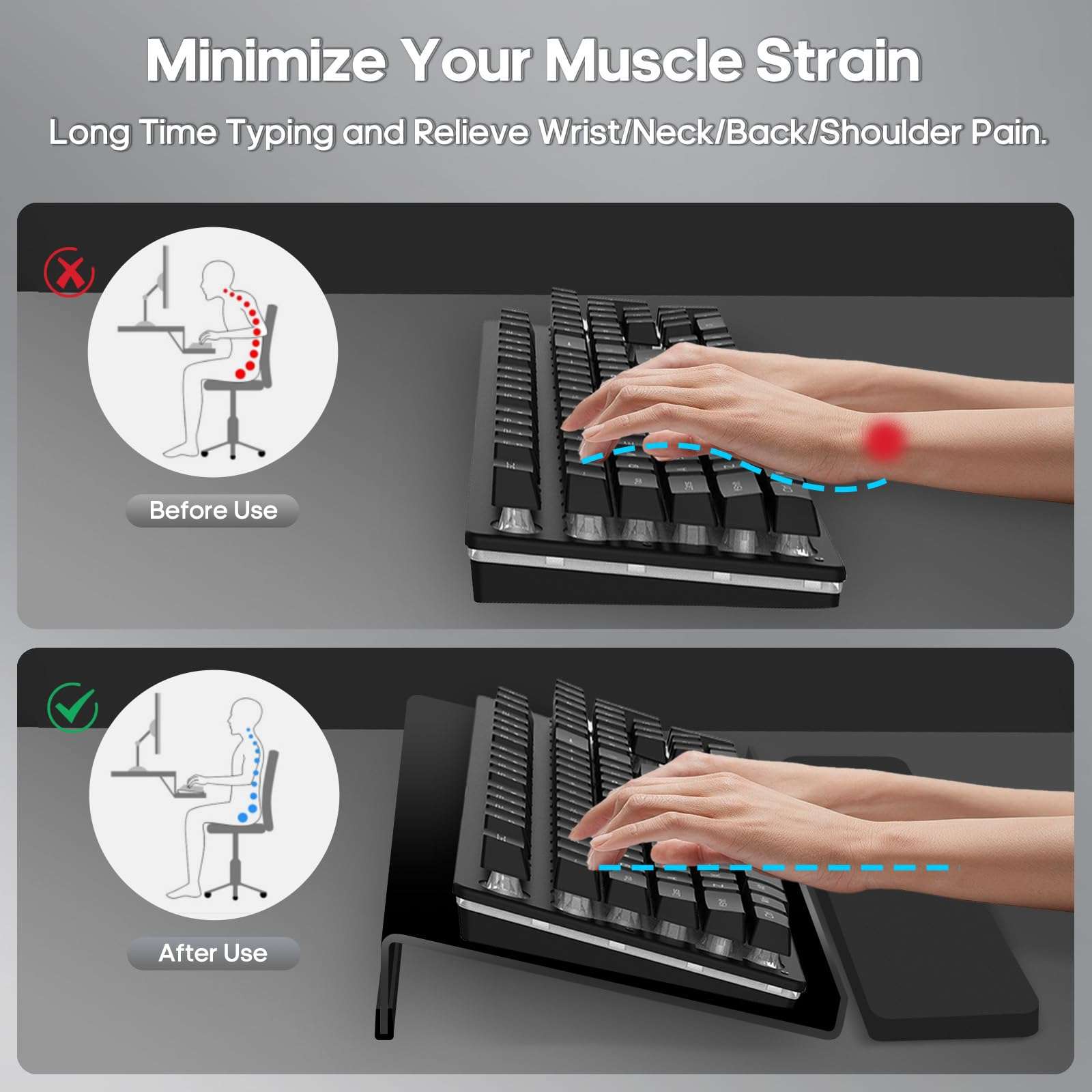 Computer Keyboard Stand and Wrist Rest, Raipeu Ergonomic Keyboard Riser with Wrist Pad, Acrylic Tilted Keyboard Holder for Desktop Fits All Keyboard Sizes (Black) 4