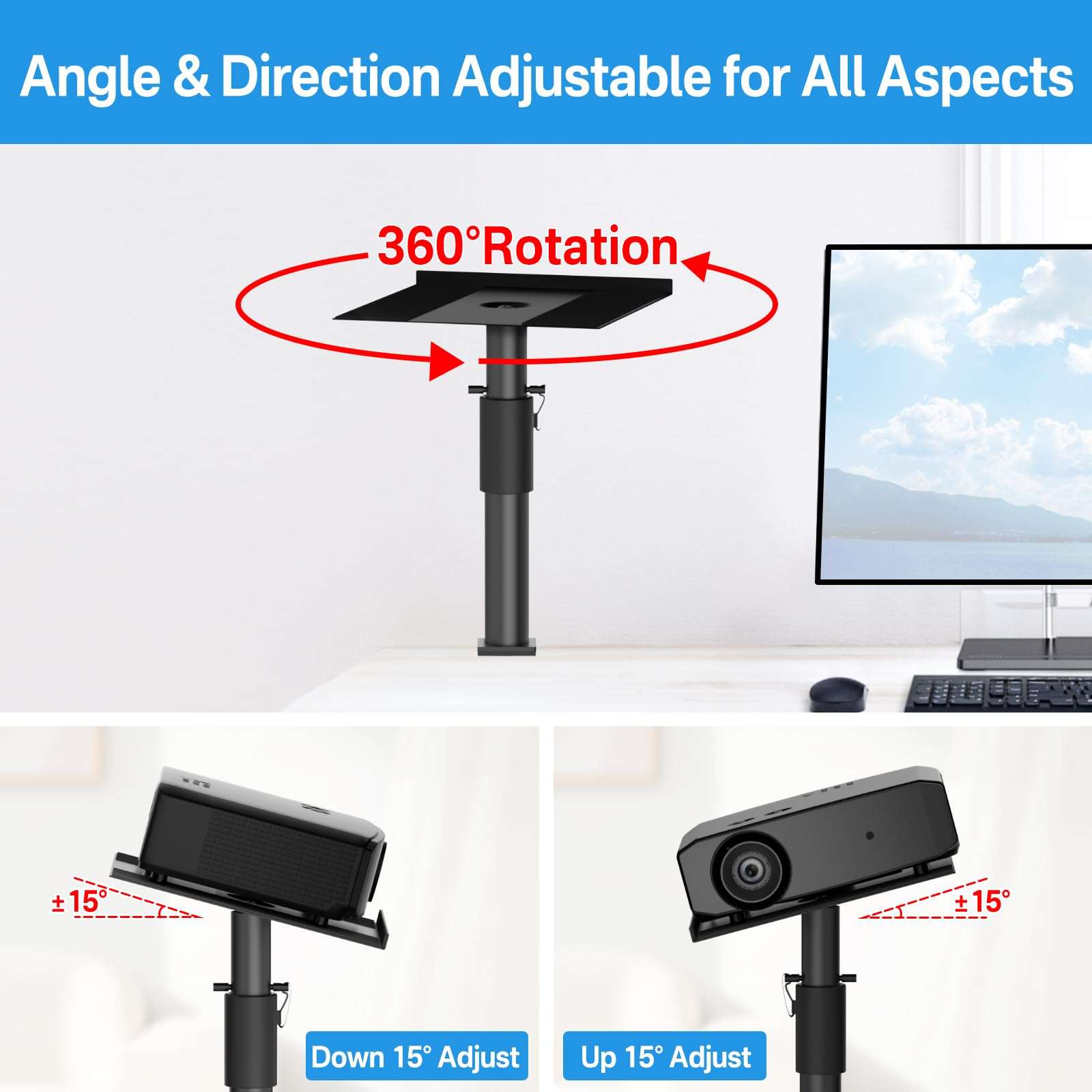 Desktop Projector Stand Table Wr Headphone Holder - Height, Tilt & Swivel Adjustable Desk Projector Stand for Nebula XGIMI VANKYO Jinhoo AuKing Epson and Most Projectors Clamp on Desktop Stand, 2 Pack 5
