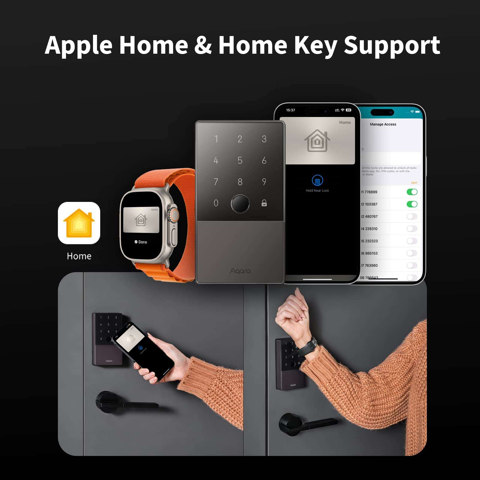 Aqara Smart Lock U100, Fingerprint Keyless Entry Door Lock with Apple Home Key, Touchscreen Keypad, Bluetooth Electronic Deadbolt, IP65 Weatherproof, Supports Apple HomeKit, Alexa, Google, IFTTT, Gray 3