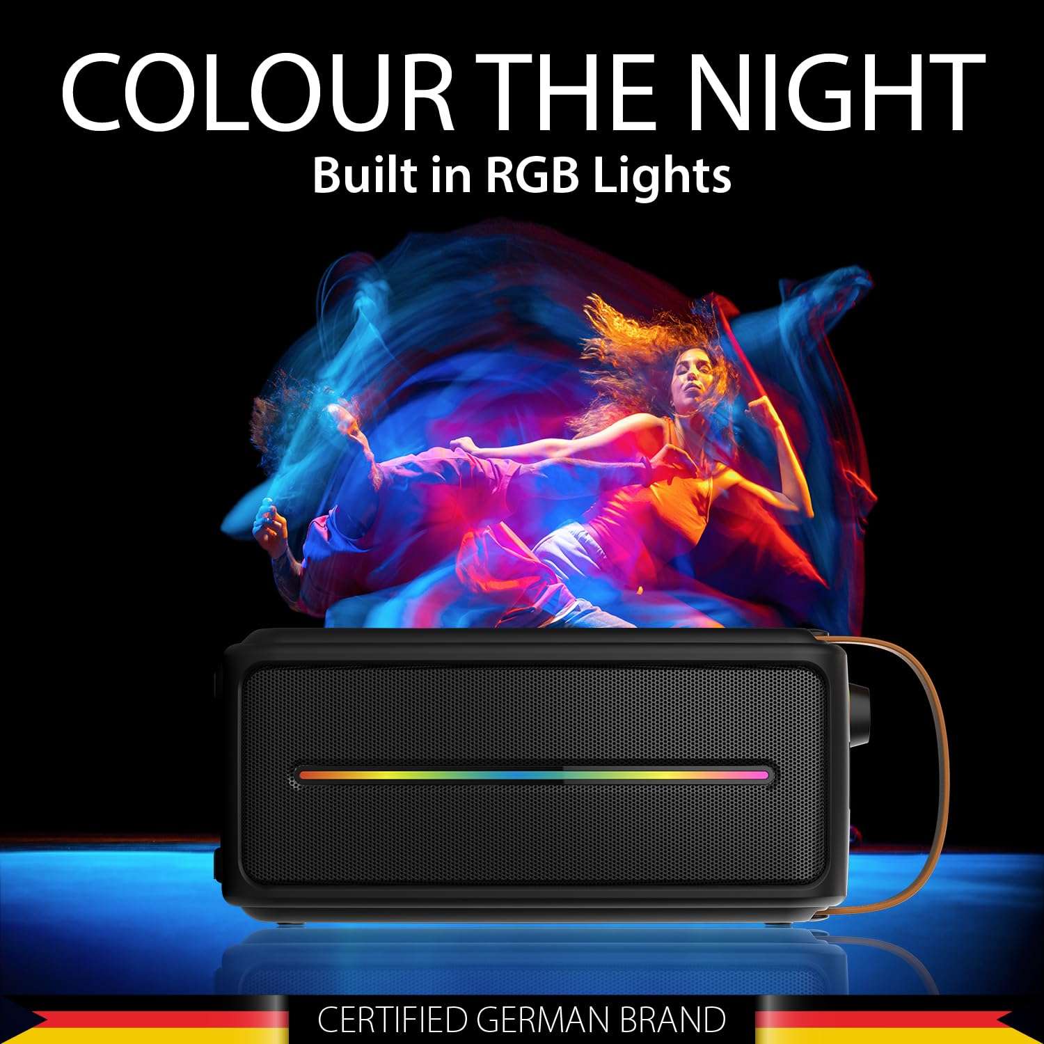 Blaupunkt Atomik PS30 Pro Wireless Bluetooth 30W Outdoor Party Speaker, Dual Passive Radiatori 3000Mah Battery I Dynamic RGB Lights I Karaoke With Wired Mic I EQ Button I Flexible Carrying Strap,Black 5