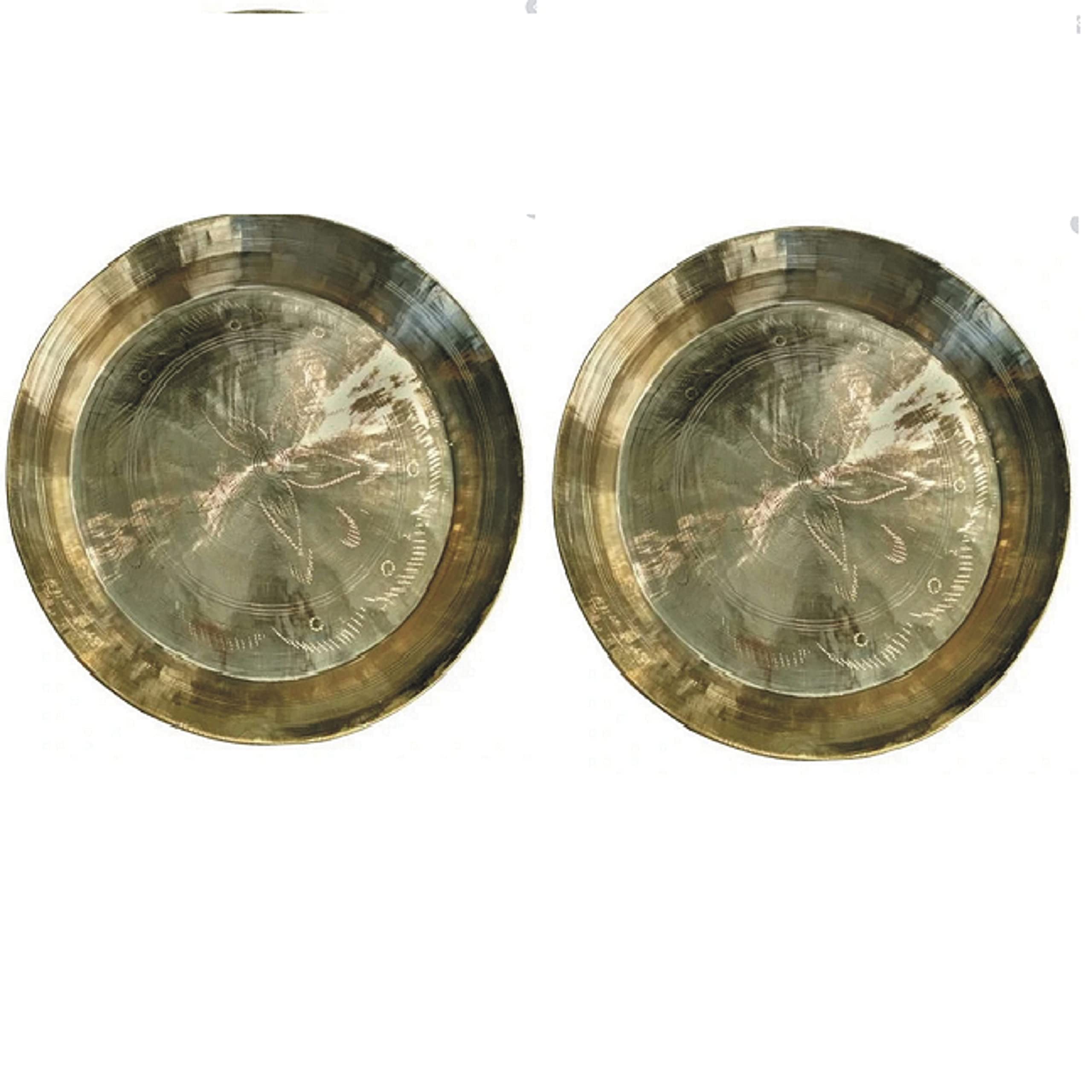 Utensilis Masters Bronze Parat Kansa Thali/Plate || Handmade Parat for Kitchen 10.5" Weight 750 GM Set of 2 1