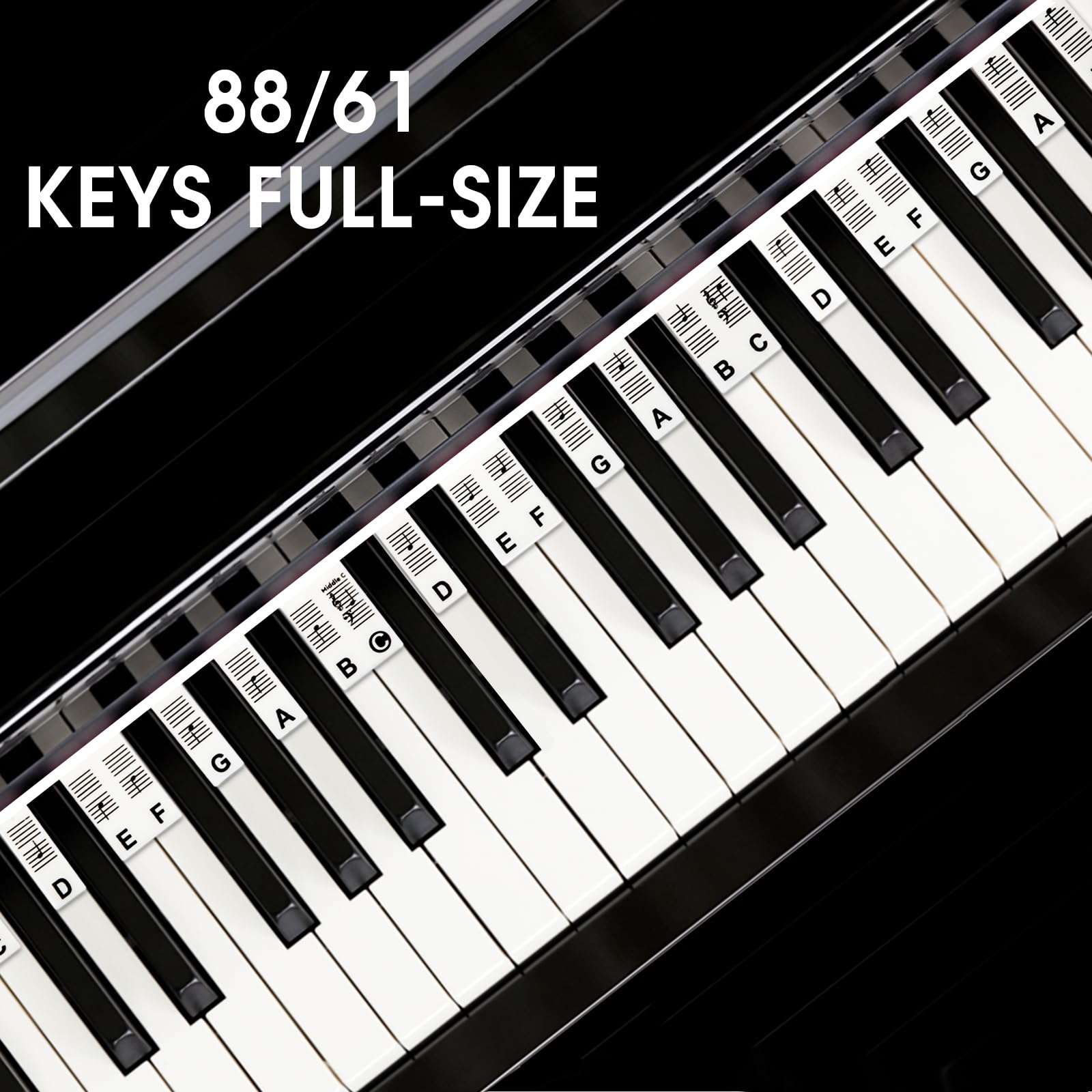 Piano Keyboard Stickers for Beginners and Kids,88/61 Key Full Size Removable Piano Keyboard Note Labels,Silicone Piano Key Stickers for Learning, Reusable Comes with Box (Classic Black Pro) 3