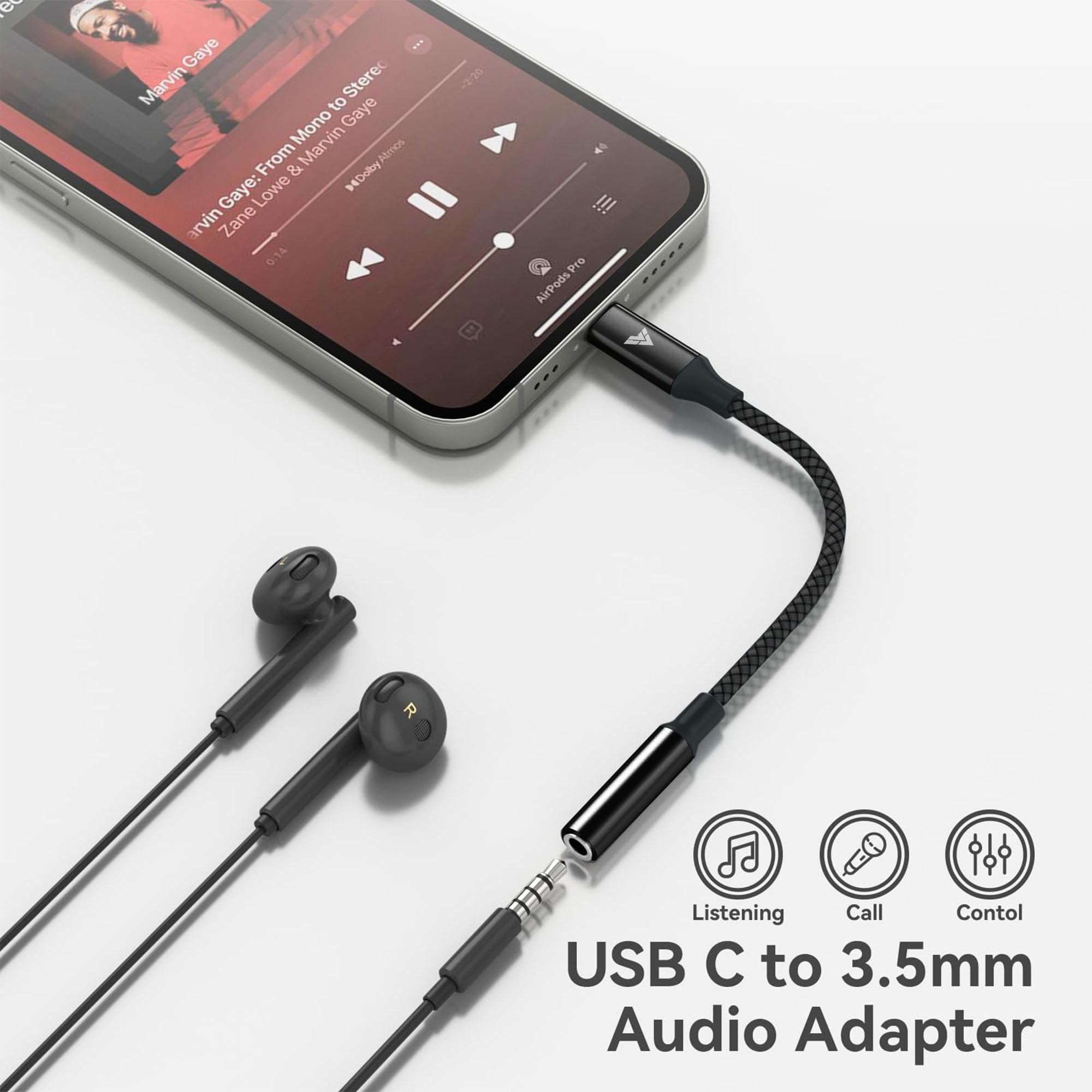 Vaku Luxos® SonicArc Type C to 3.5 mm Jack Digital Audio DAC 24bit/96KHz 3.5mm Connector Aux Cable,Headphone,Earphone USB C Converter/Adapter for Samsung, Oneplus, iPhone 17/16/15,Other Phone- Black 4