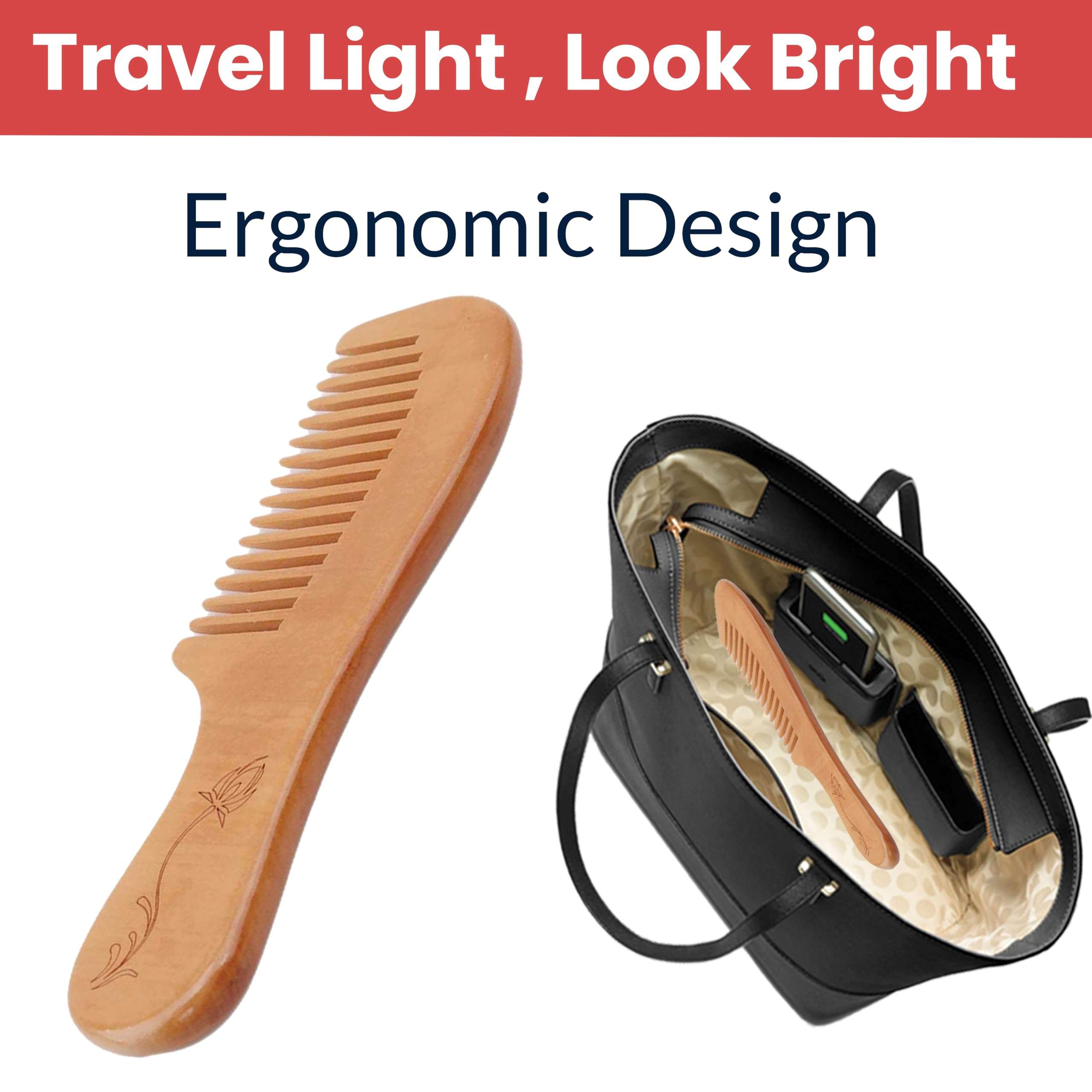 TEMPERIA (1 pcs) Kachi Neem Wooden Comb for Women & Men Hair - Wide Tooth Comb for Tangle Free Curls, Healthy Scalp, Hair Growth, Hairfall & Dandruff Control - Premium & Ergonomic Design (MN02) 5