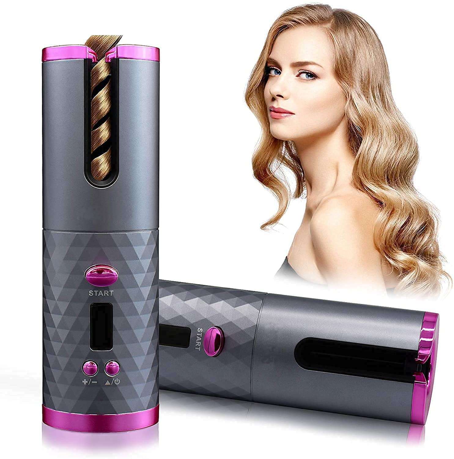 WOLTAX Usb Rechargeable Cordless Curling Iron Ceramic Rotating Wireless Hair Curler Adjustable Temperature (Multicolour) 1