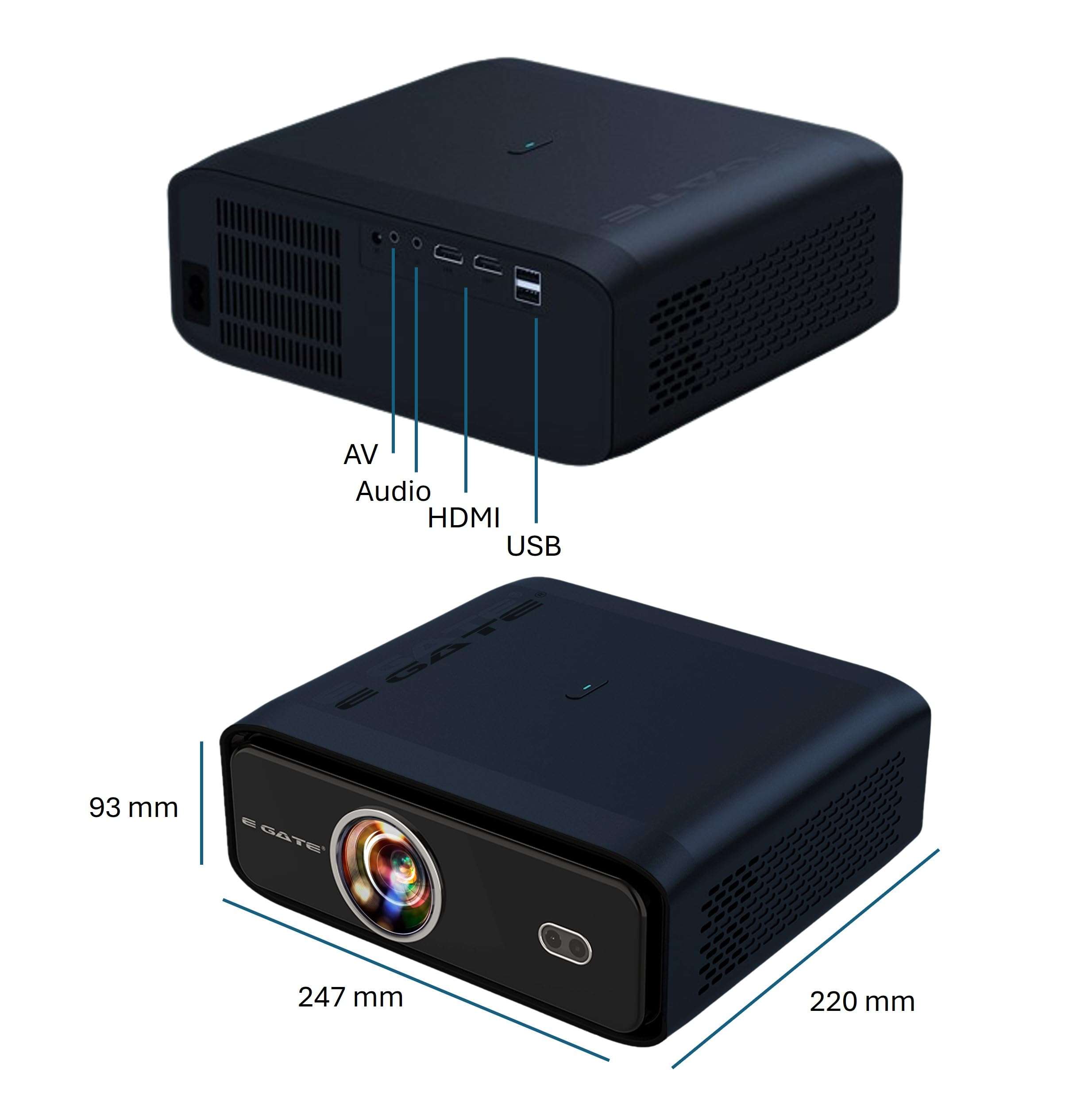 E Gate New i9 Pro Projector, 6900L 420 ANSI 2X Brightness, Android 1080p & 4K Support, Digital Focus & Digital Keystone, Bluetooth, ARC HDMI, USB, AV, WiFi, 720 Native, PreLoaded Apps, ScreenCast 6