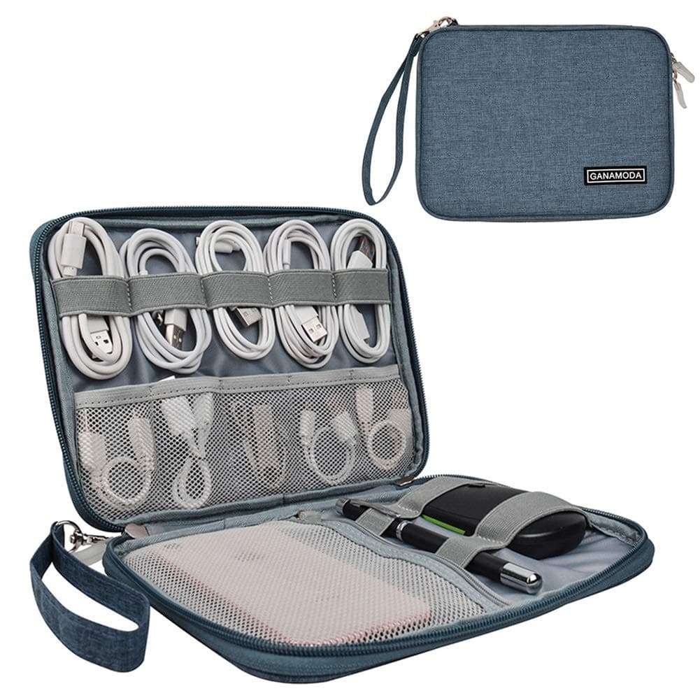 GANAMODA Small Electronic Organizer Travel Cable Bag, Portable Tech Accessories Case for Phone, Cord, Charger, Hard Drives, Gadgets, Navy Blue 1