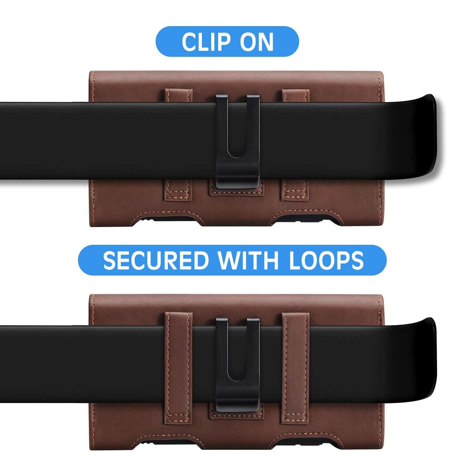 Mopaclle Phone Holster for Samsung Galaxy S24+S23+ S22+ A12 A13 A12 A32 A02 A03 A50 A73 A53 A33, iPhone 15 Pro Max 14 Pro Max XS Max Leather Belt Clip Loops Phone Pouch Card Holder Case,Brwon 5