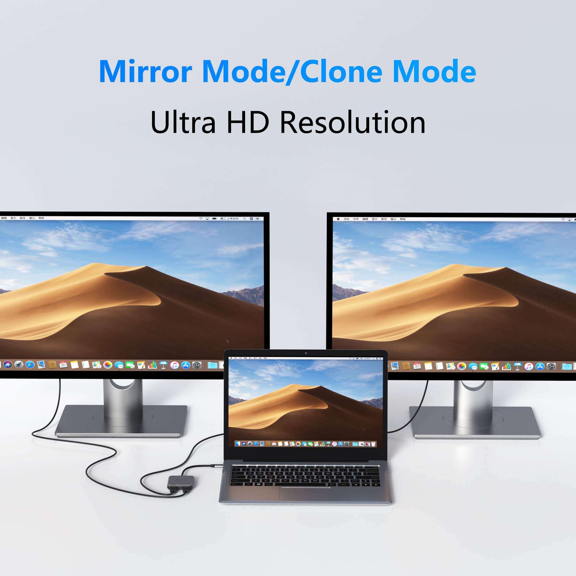 USB C to Dual HDMI Adapter, Type C/Thunderbolt 3 to HDMI Display 4K, Dual Monitor HDMI Adapter, USB C Hub to 2 HDMI Adapter for MacBook Pro Air, Surface Pro 7, LenovoYoga, Dell XPS 13/15, etc. 5