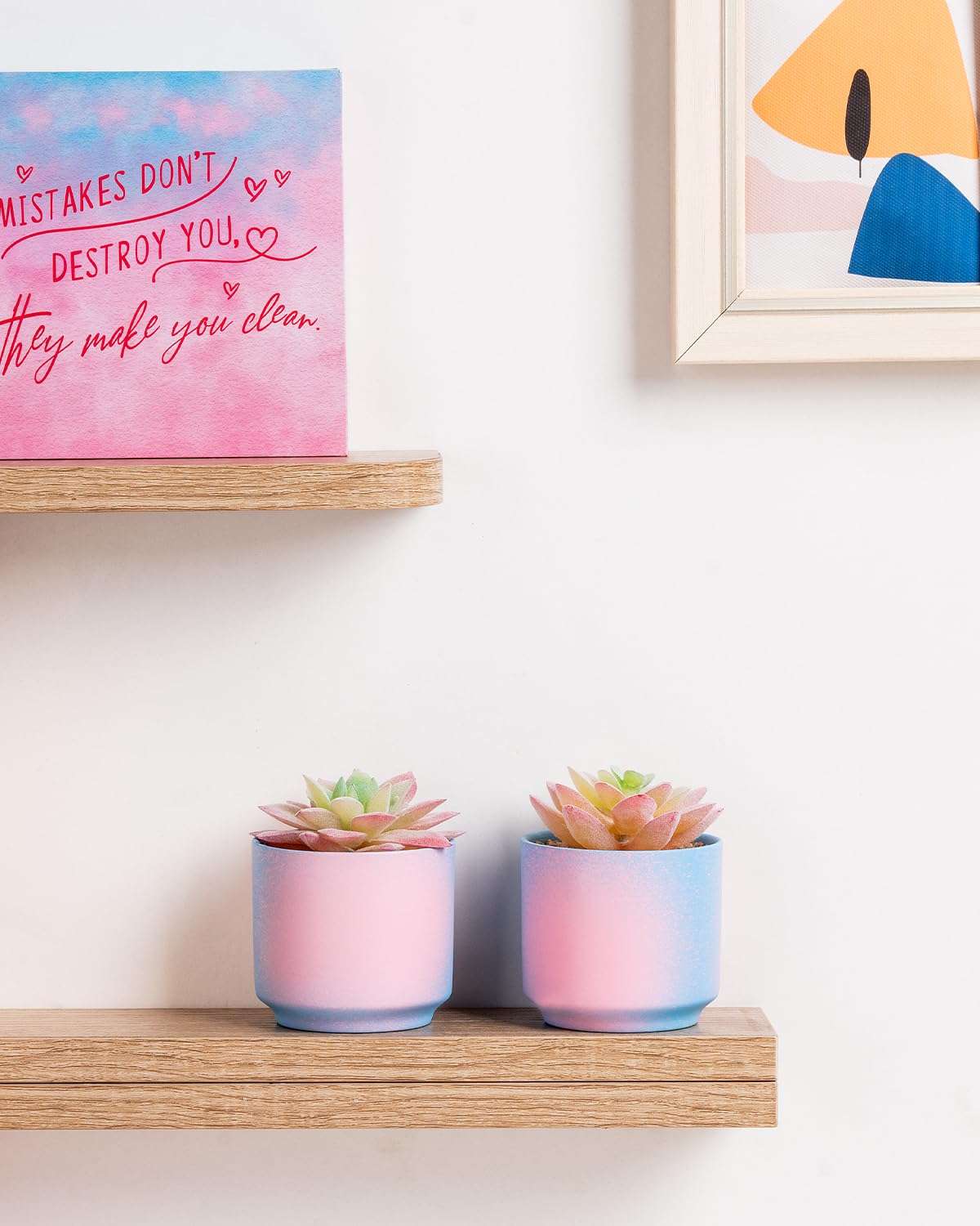 ZENIDA Pink and Blue Desk Decor, Fake Succulents with Pots, Artificial Plants, Small Fake Plants for Office, Desk, Bathroom, Bedroom, Office Decor for Women, Party Gifts 4