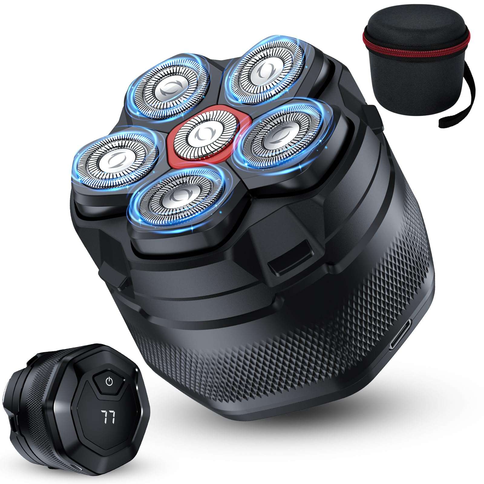 Head Shavers for Bald Men - Removable Magnetic 6D Electric Razor, Blades Rotate 18,000 Times Per Minute, IPX8 Waterproof, Portable Shaver for Men with LED Display and Travel Organizer Bag