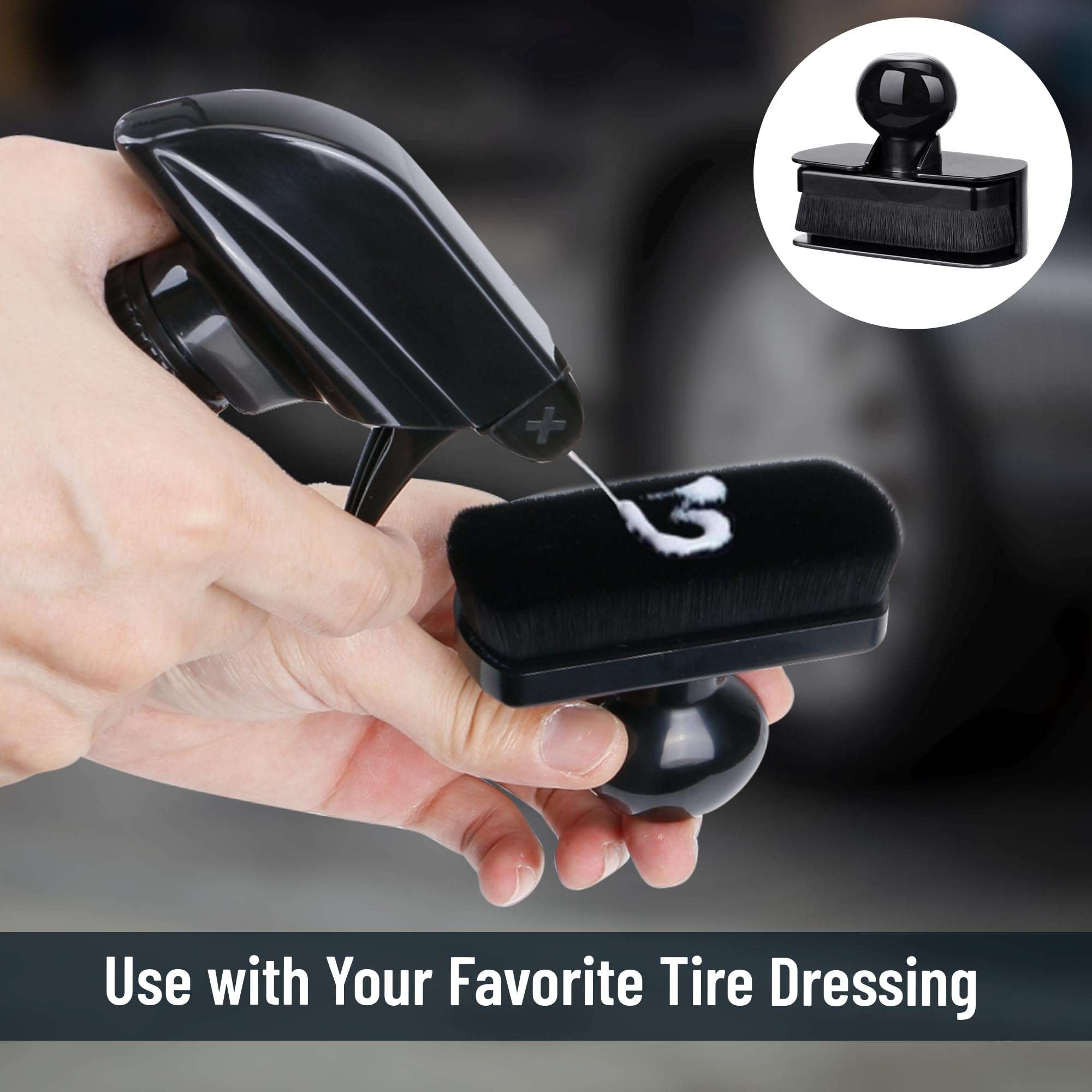 Tire Shine Applicator Brush - Extra Large + Small Size Automotive Tire Dressing Applicator Brush (Black+Red) 3
