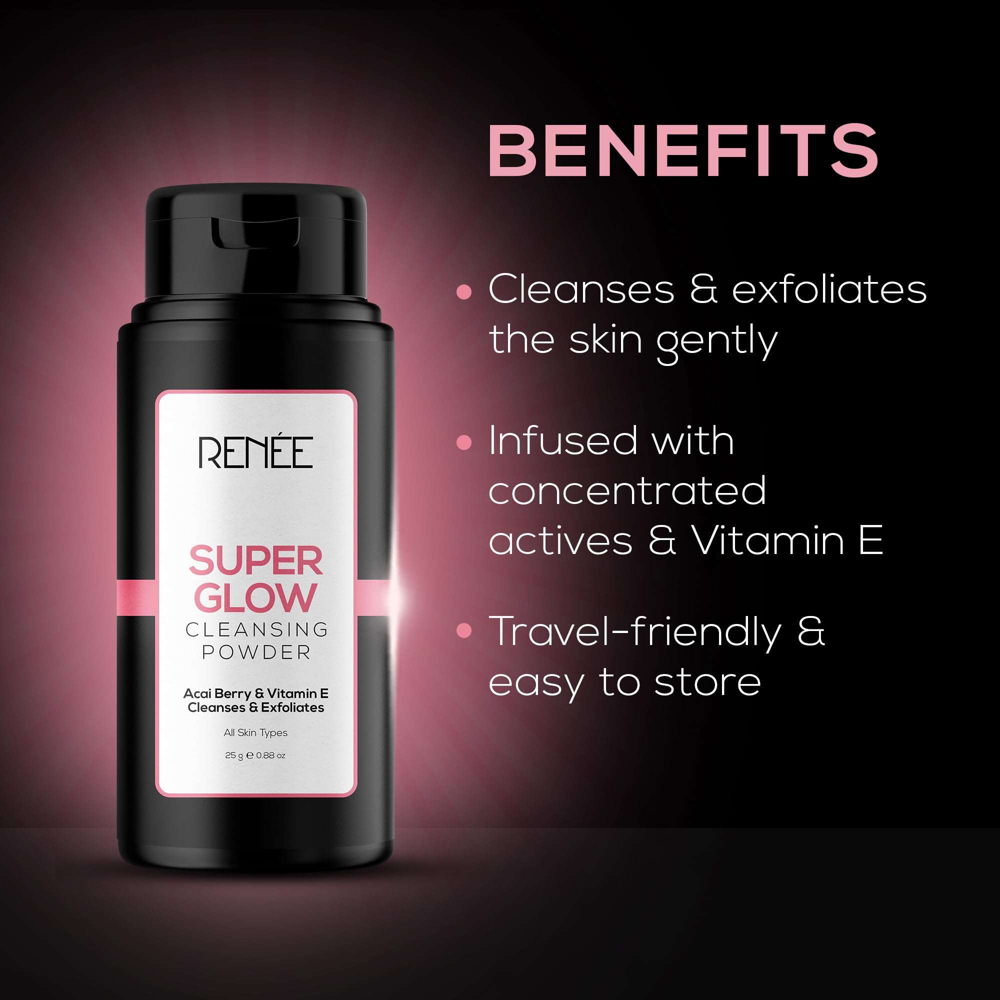 RENEE Super Glow Cleansing Powder - Exfoliating & Hydrating Formula with Vitamin E, Acai Berry & Mulberry Extracts - Essential Skincare for Refreshed Face - Cleanses & Nourishes All Skin Type - 25g 6