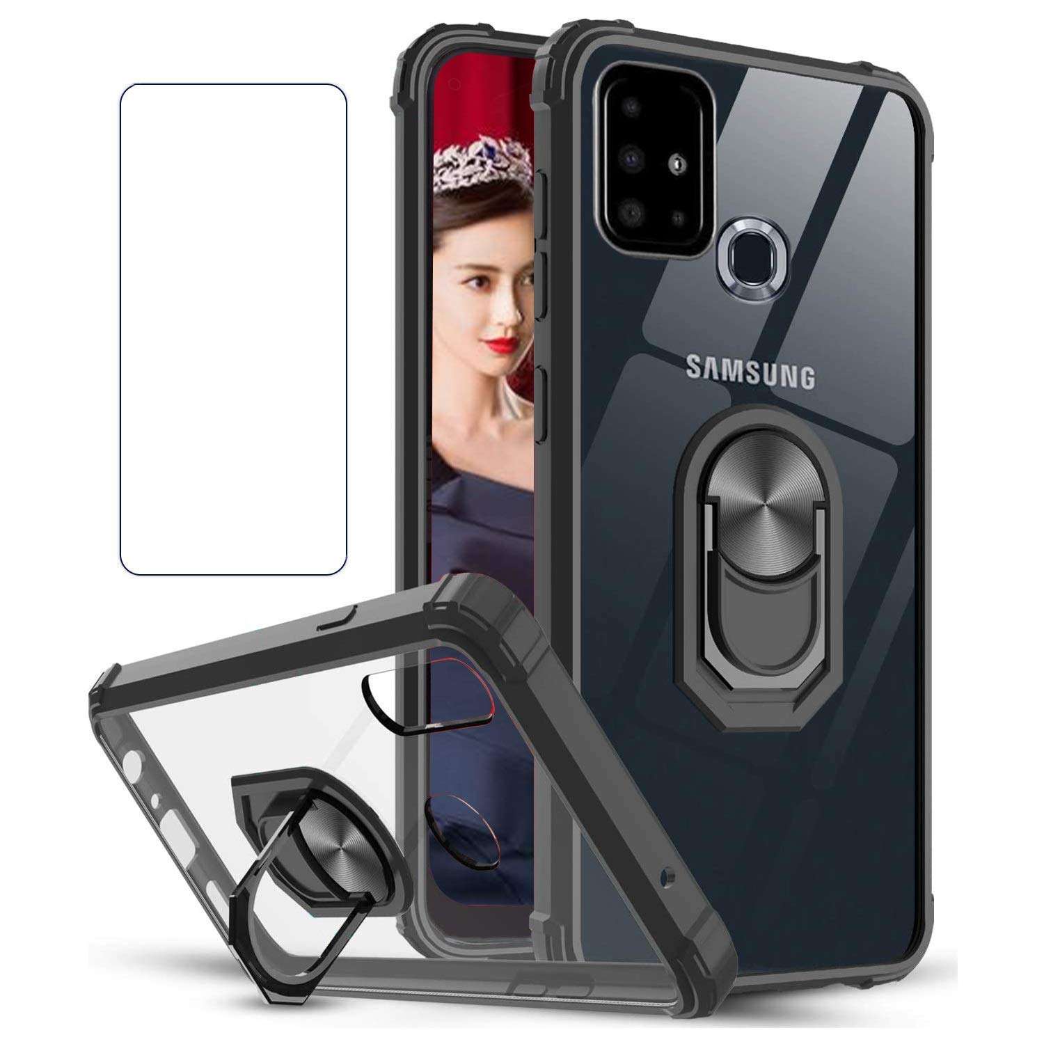 REAMOUNT Samsung Galaxy A21S Case, [ Military Grade ] with [ Glass Screen Protector] Drop Tested Protective Case | Kickstand | Compatible with Samsung Galaxy A21S (Black) 1