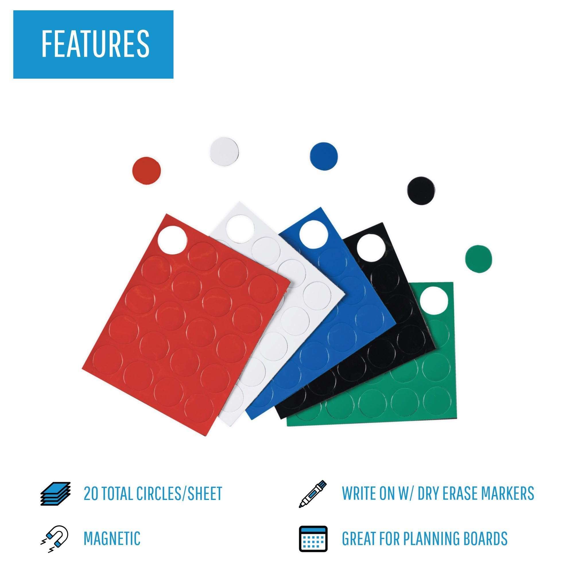 MasterVision Magnetic Color Coding Dots, 3/4 Inch Diameter, Red, Pack of 20 (FM1604) 3