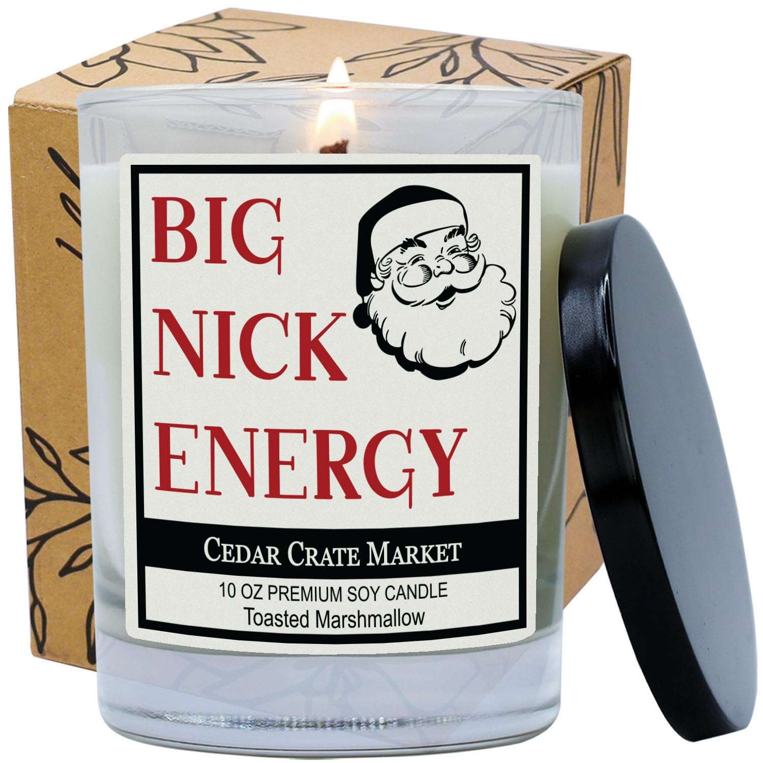 Cedar Crate Market - Big Nick Energy Christmas Candle - Warm Toasted Marshmallow, Vanilla and Fire Scented Soy Candles for Home | 13.5 oz Clear Jar, 55+ Hour Burn Time, Made in The USA 1