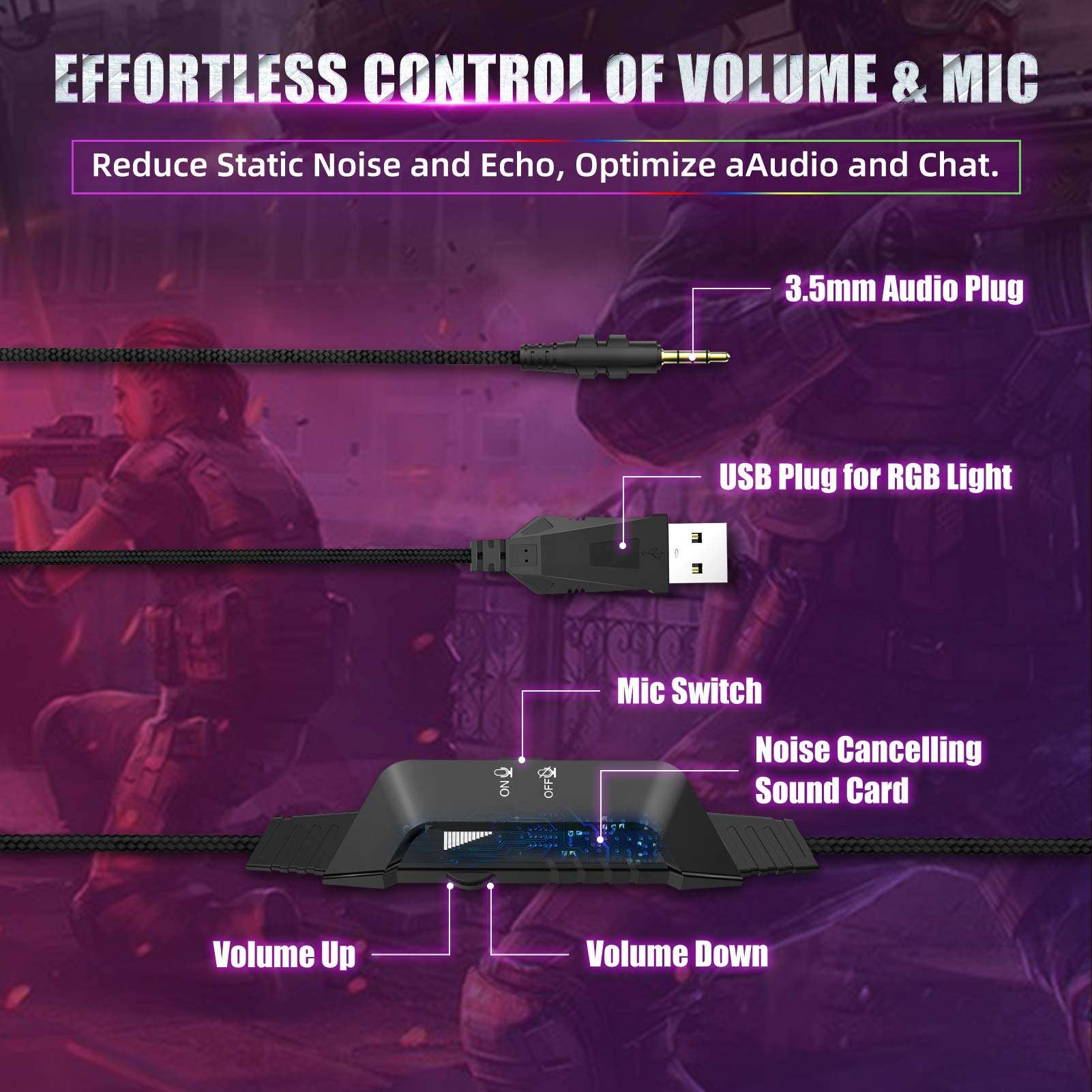 ONIKUMA K10 PRO Wired Gaming Headset with Noise Cancellation, RGB LED Light and 3.5mm Audio Plug, 50MM Driver, Compatible for Mobiles, PC, Laptop, Tablets, PS4, PS5 Xbox Consoles (Black) 4