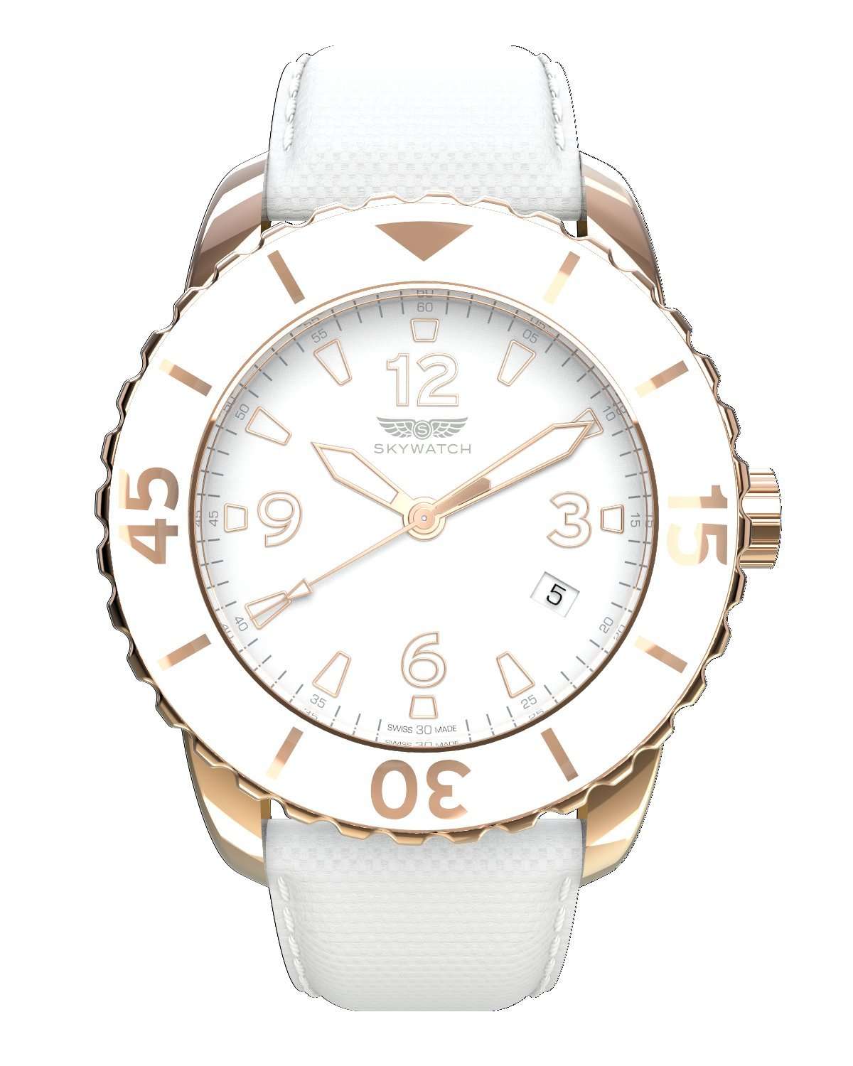 Skywatch Women's 44mm 3-Hand Stainless Steel Swiss-Quartz Watch with Canvas Strap, White, 22 (Model: CCI024-A)