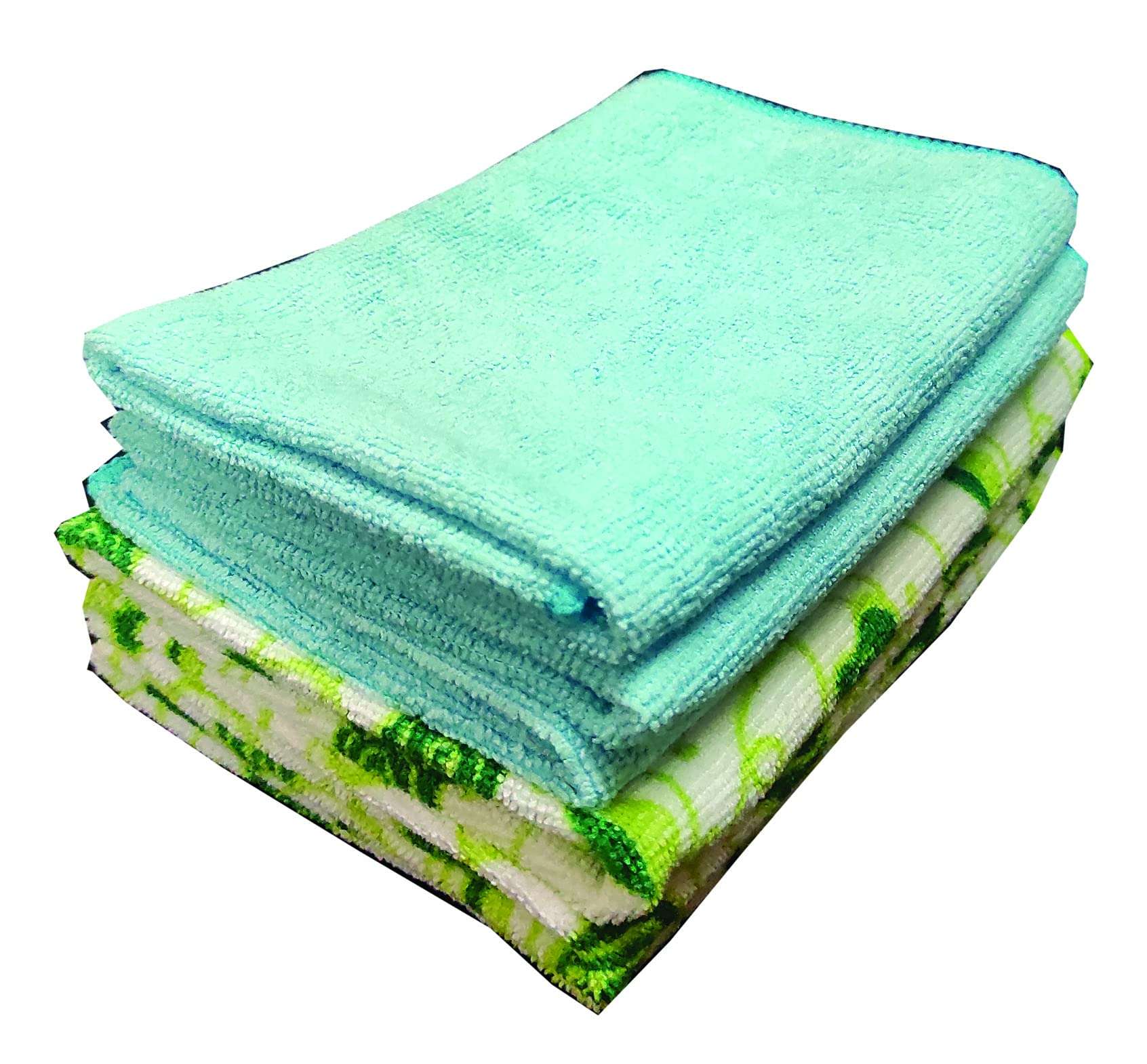Terry Blue Colour Cloth 37 cm x 37 cm - Set of 3 pcs and Terry Green Flower Print Cleaning Cloth, 40 cm x 40 cm - Set of 3 pcs 2