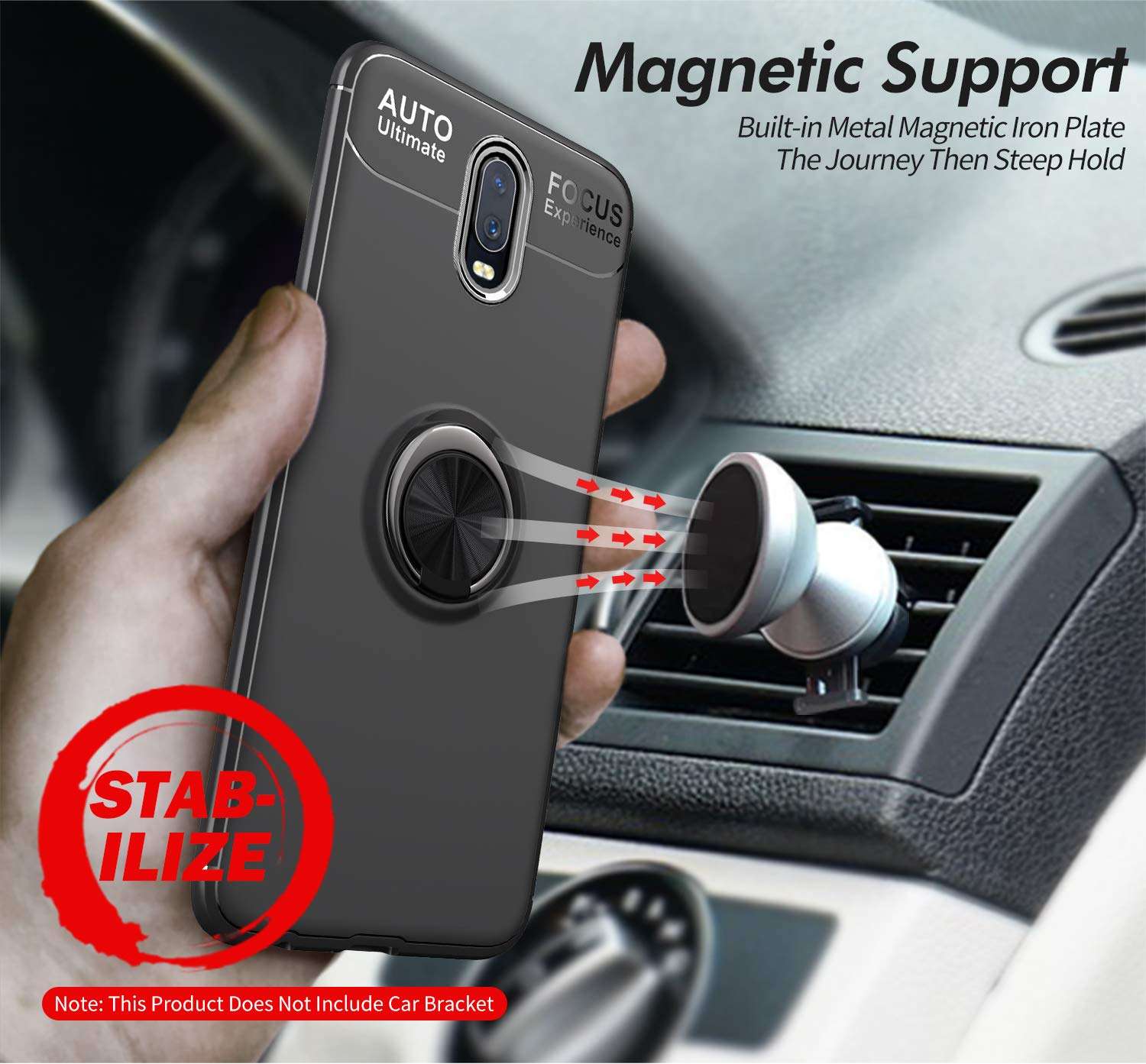 Zouzt OnePlus 6T Case Ultra Slim Cover Case with Ring Holder Kickstand Apply to Magnetic Car Mount Full Protection Case for OnePlus 6T - Black 3