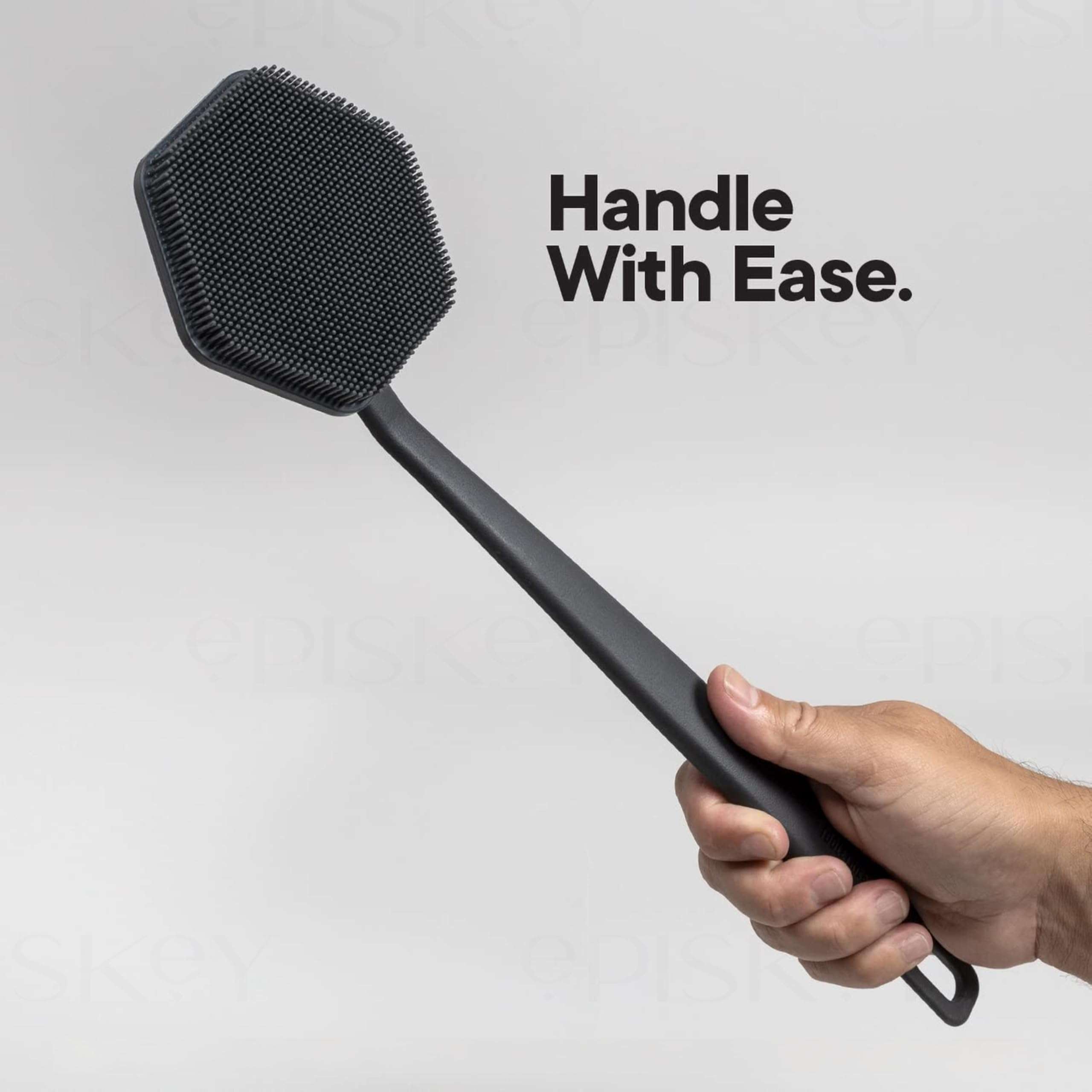 Episkey Back Scrubber - Exfoliates & Deep Cleans - Silicone Shower & Bath Brightening Body Brush with Long Handle and Bespoke Bristles - Bathroom & Hygiene Accessory - Charcoal 3