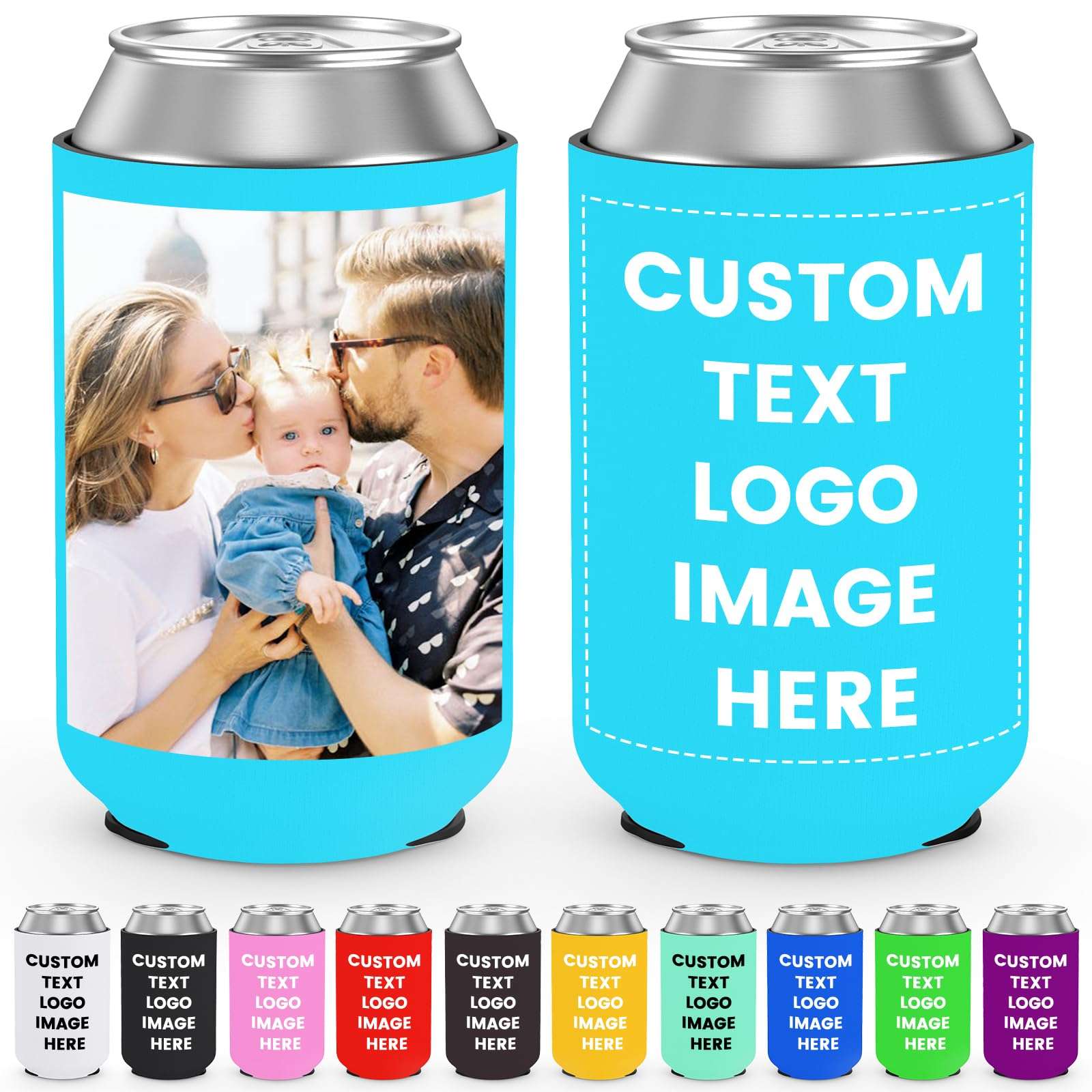SPETYORT Custom Can Coolers Sleeves 50 Pack, Bulk Personalized Insulated Neoprene Can Drink Holder with Logo Image Text, Collapsible Can Sleeve Beer Coolers for Wedding Birthday Party 1
