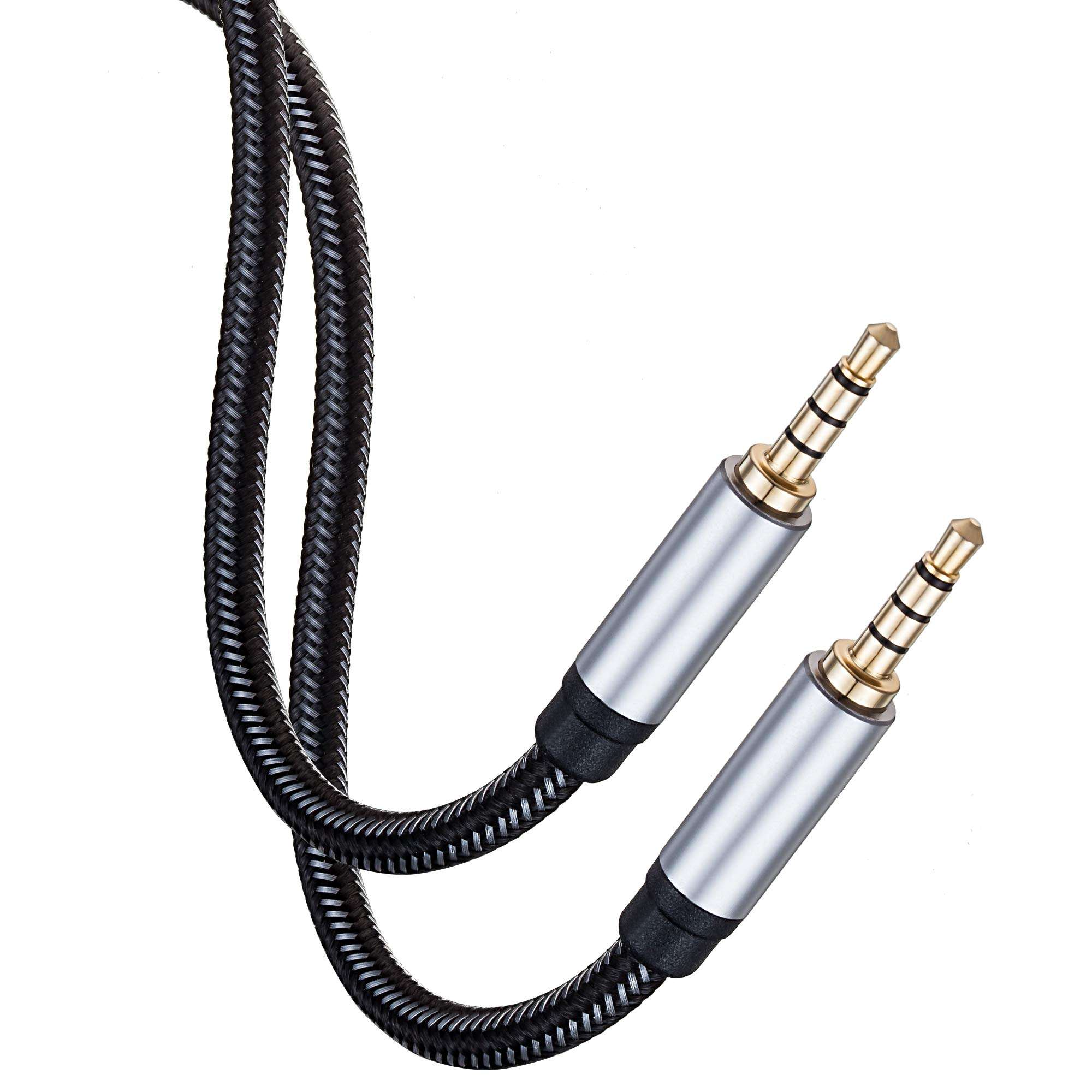 Jelly Tang Male to Male Audio Cable 30Ft,3.5mm 4 Pole Nylon Braided Stereo Aux Cable/Auxiliary Cable/Aux Cord for Headphones, PS4,Phone, Tablets, Headset, PC, Laptop and More(30Ft/10M) 3