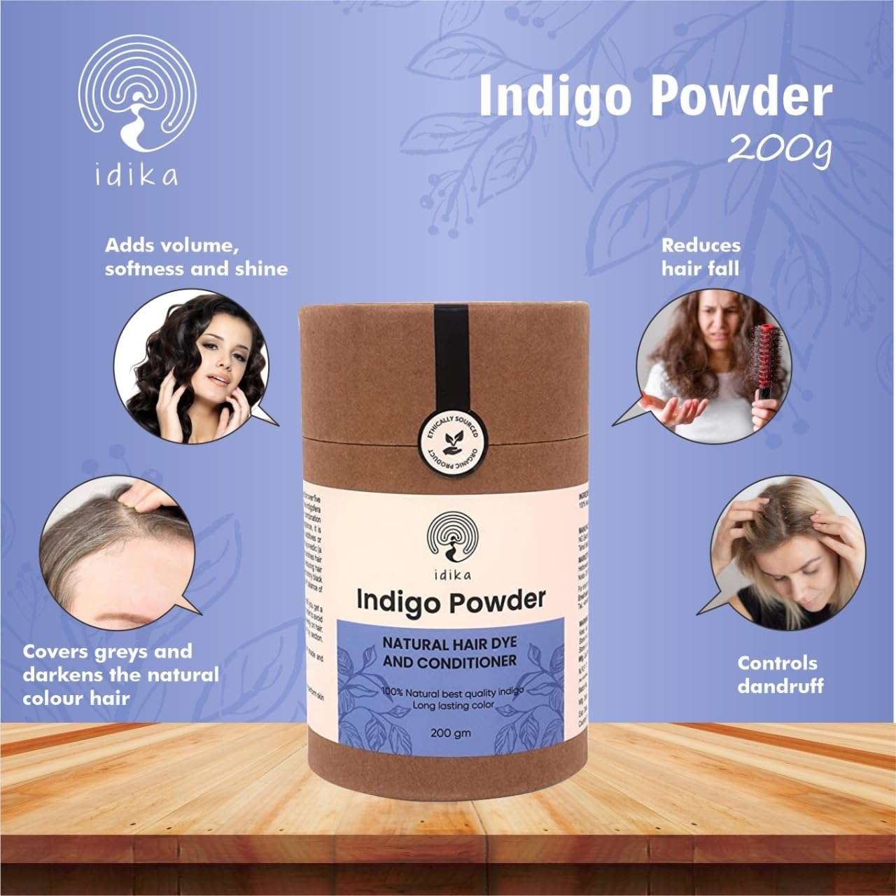 Idika Henna & Indigo Organic Hair Color Kit - 100% Natural Henna & Indigo for Black Hair Color - Herbal Mehandi Powder & Natural Hair Conditioner, Protects Hair from Damage - Pack of 2 (200g Each) 6
