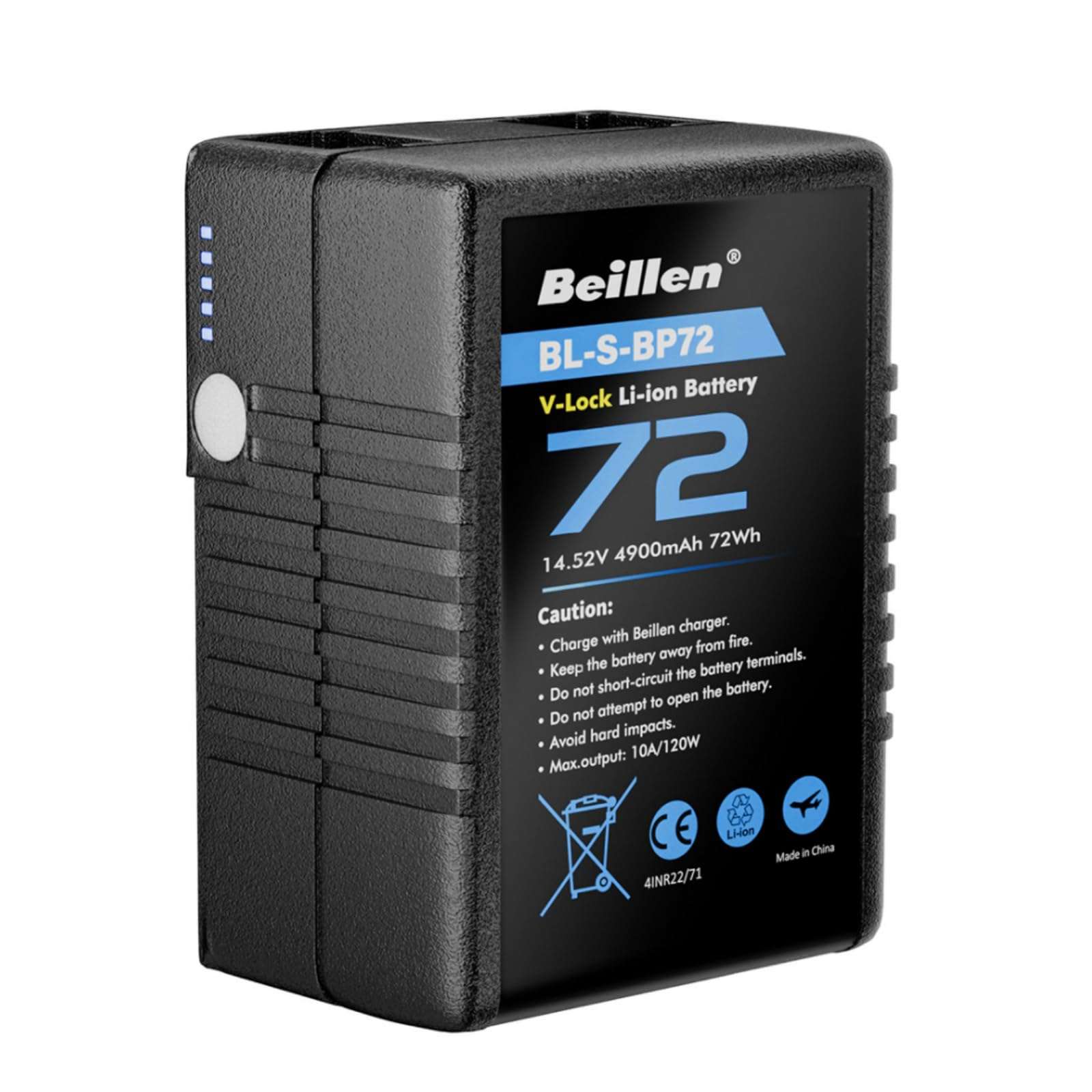 Beillen Mini V-Lock Battery with D Tap/USB C/USB A/BP, 4900mAh 72Wh 14.52V Maximum Load 100W/10A，V Lock Battery Supports 45W Fast Charging for Camera/Monitor/Camcorder/Video Light 1