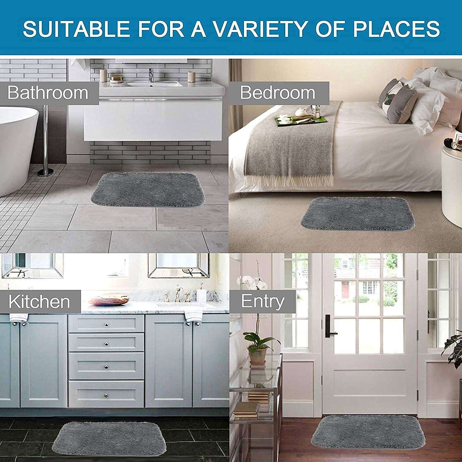 SIWAN |1 Pieces Anti Slip Bath Mat Extra Soft and Absorbent Microfiber for Home, Bathroom, Bedroom, Hall (Grey / 60 x 40 cm) 6