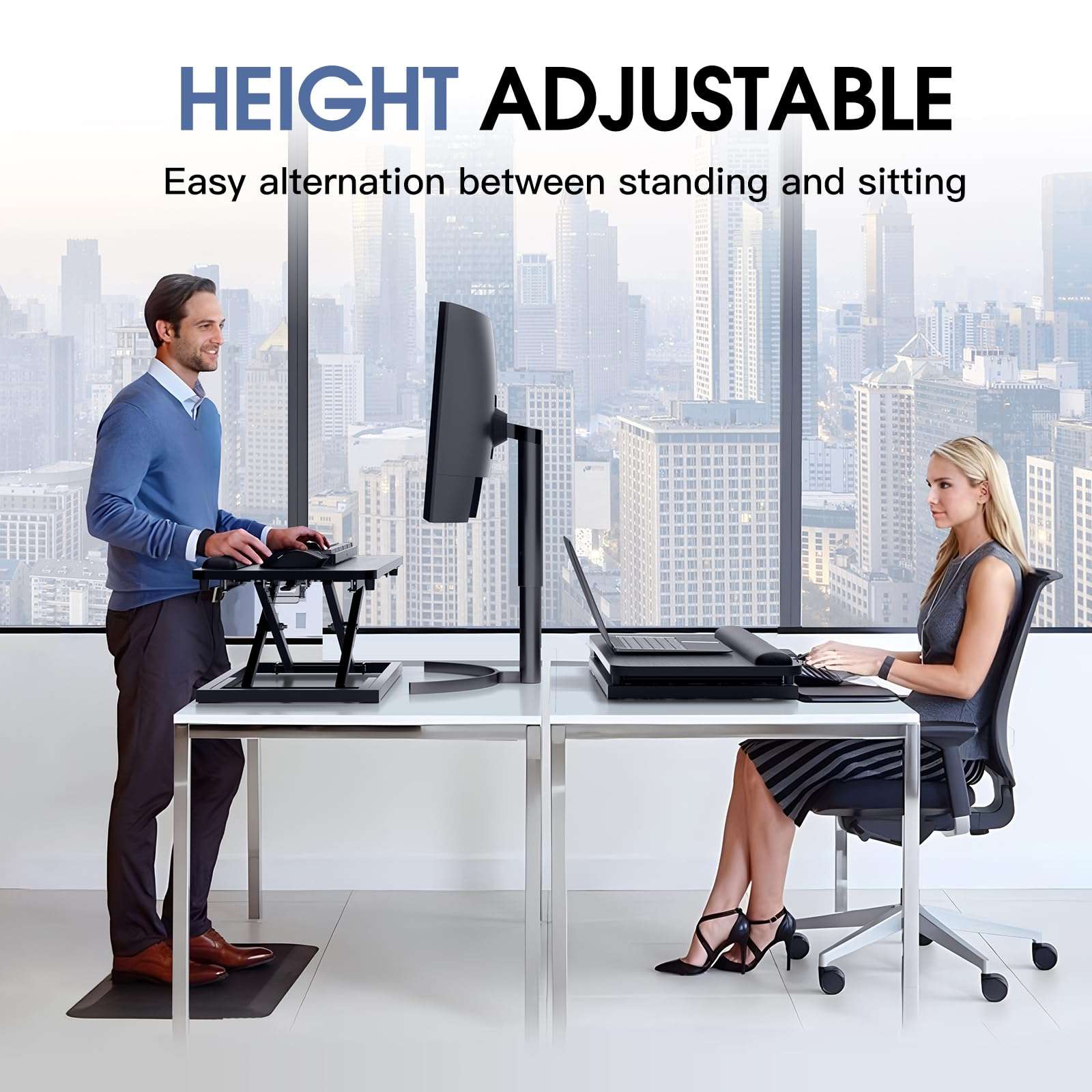 Omhuzsyo Standing Keyboard Tray Keyboard stand, Adjustable Height Keyboard and Mouse Riser for Desktop,For Ergonomic Sit Stand Workstations With Wrist Rest、Laptop Desk 26.7 x 11.7 Inch(Black) 3