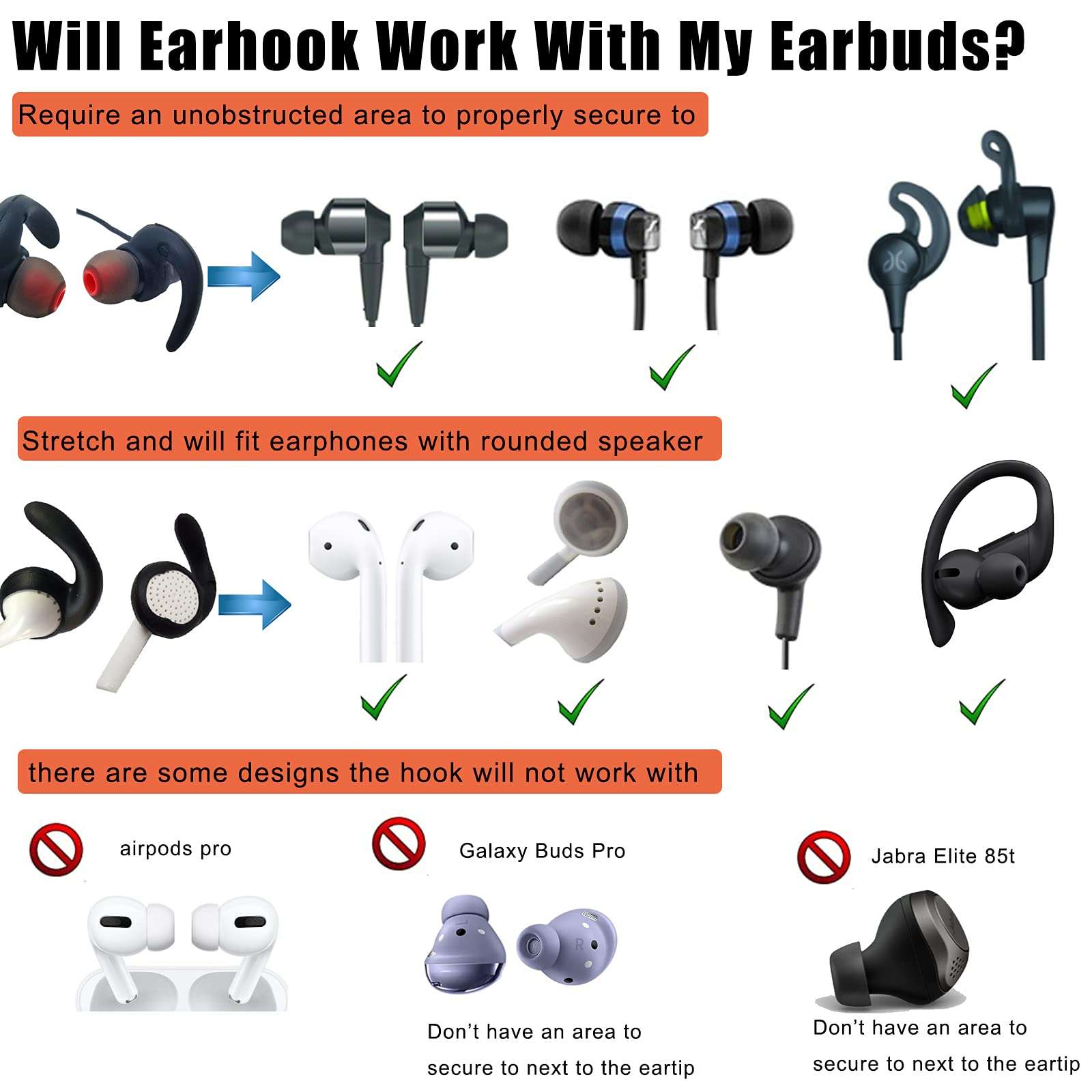 Earbuds Replacement Tips Soft Silicone Earbud Locks Sport Grips Earphones Stabilizer Fins Wings Tips for in-Ear and Ear Canal Earbuds (2Black-M) 6