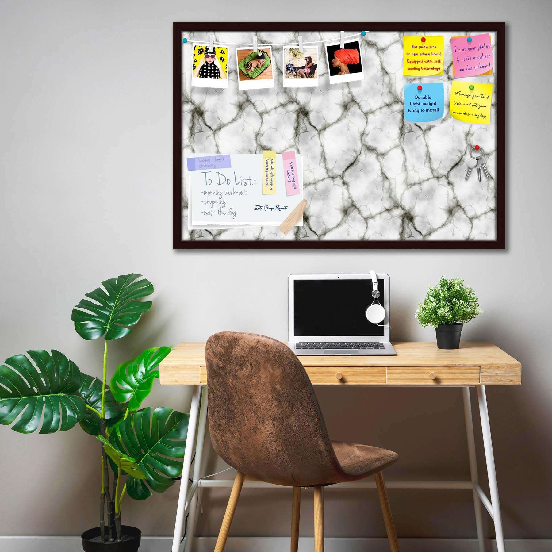 ArtzFolio Abstract Marble Art D3 | Bulletin Board Notice Pin Board | Vision Soft Board Combo with Thumb Push Pins & Sticky Notes | Dark Brown Frame | 30 x 20 inch (76 x 51 cms) 3