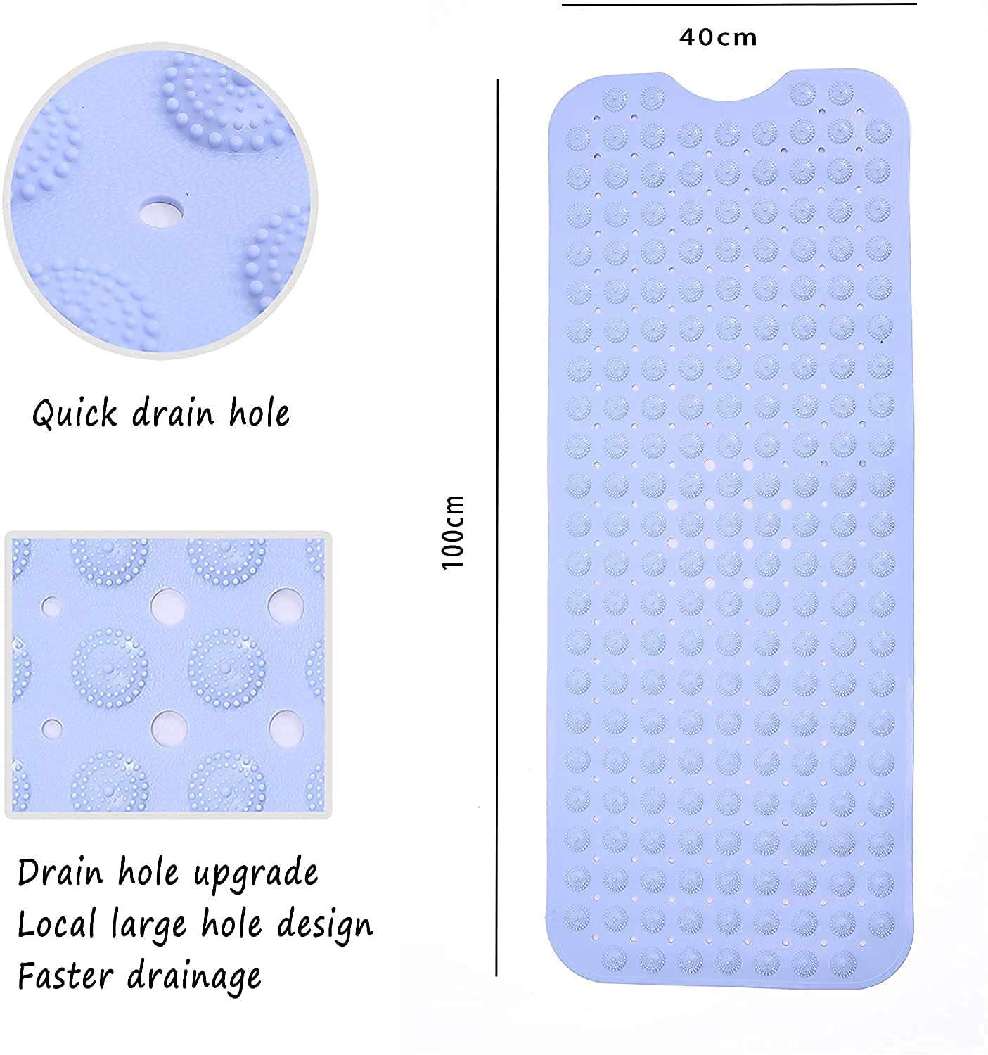 Harions Anti-Slip PVC Bathroom Shower Bath Mat, Non-Slip Mat for Toilet, Kitchen, Bathroom, Bathtub Mat with Anti Slip Suction Cups and Accu-Pebble (Light Blue, Size- 100x40 cm) 2