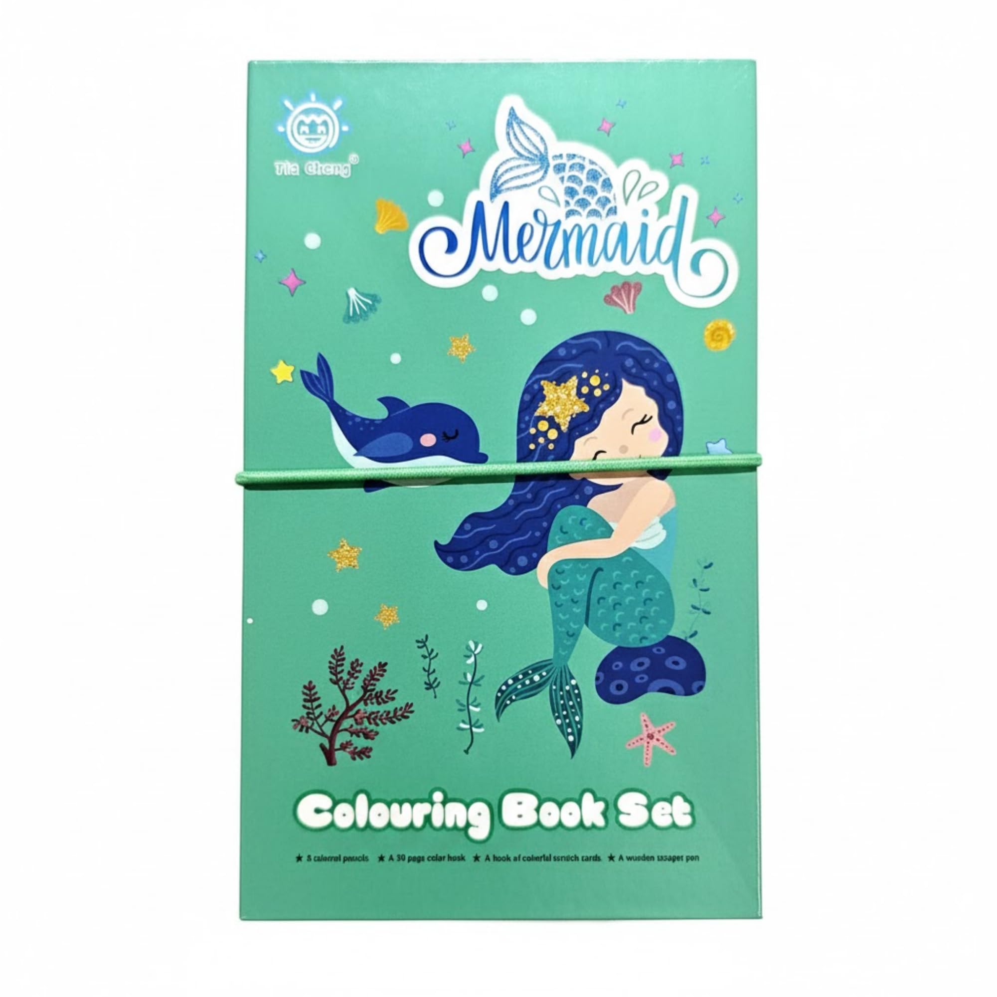 JOUET Mermaid Colouring Book Set for Kids, 30 Pages Coloring Book with 8 Color Pencils, 10 Scratch Art Sheets, Wooden Stylus, Ages 4 and Above