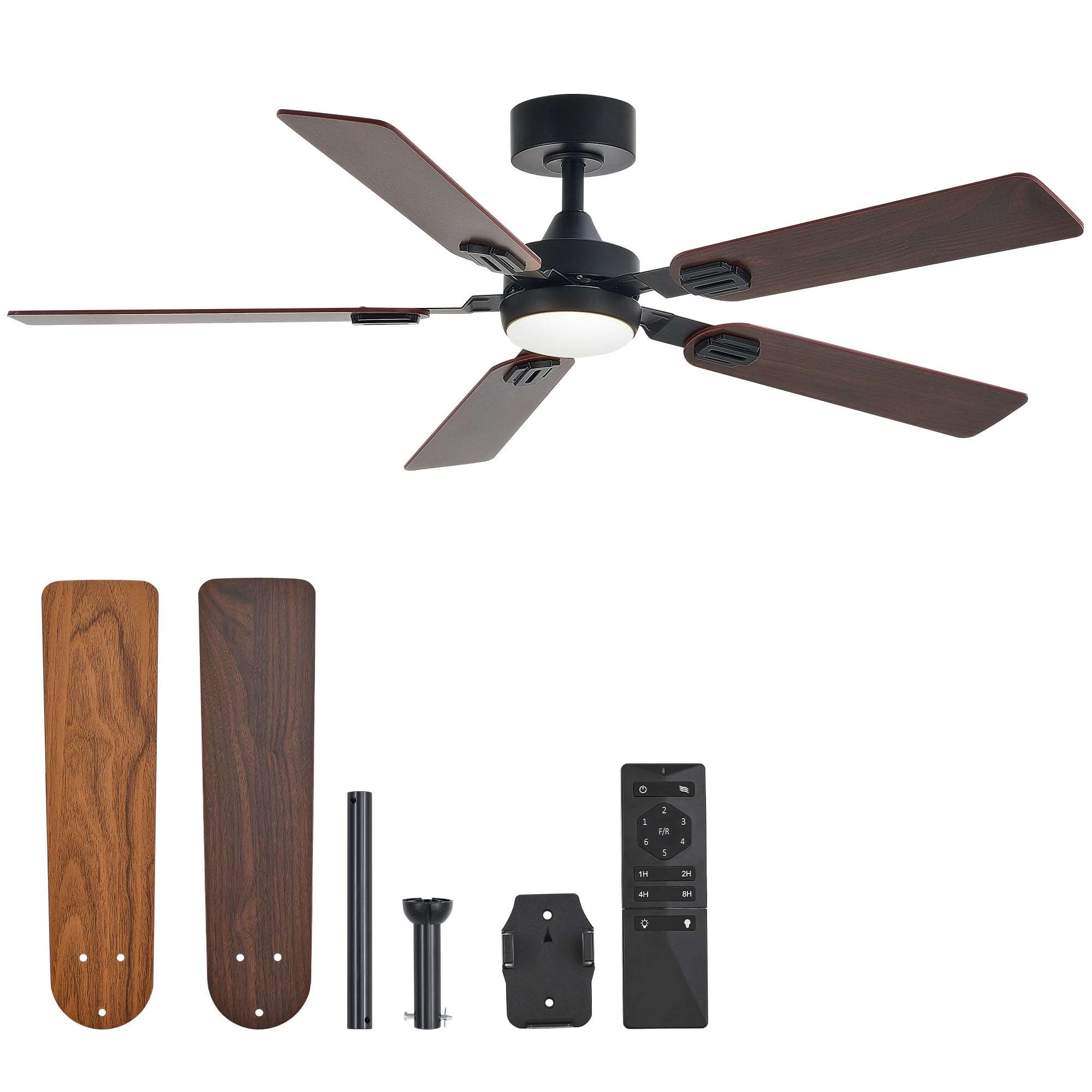 VONLUCE Ceiling Fans with Lights and Remote, 52" Ceiling Fan with 5 Blades, 6-Speeds Noiseless Reversible DC Motor for Farmhouse Bedroom Indoor, Walnut 1