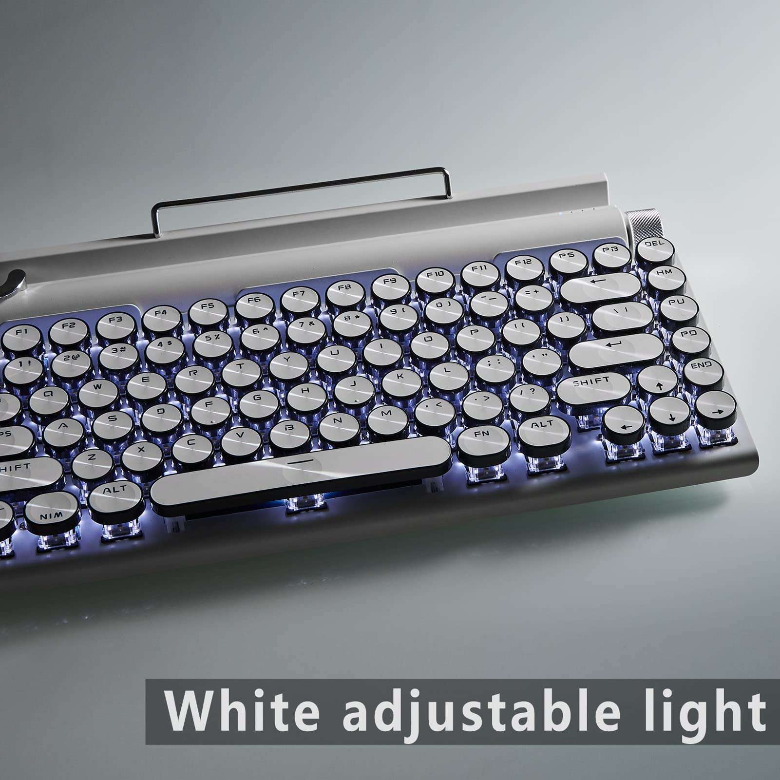 Mechanical Keyboard, Cordless Gaming Keyboard, 83 Key Knob Control Round Keycaps Design, Ergonomic 3 Modes Cordless Keyboard for Phone Laptop, Plug and Play (White) 4