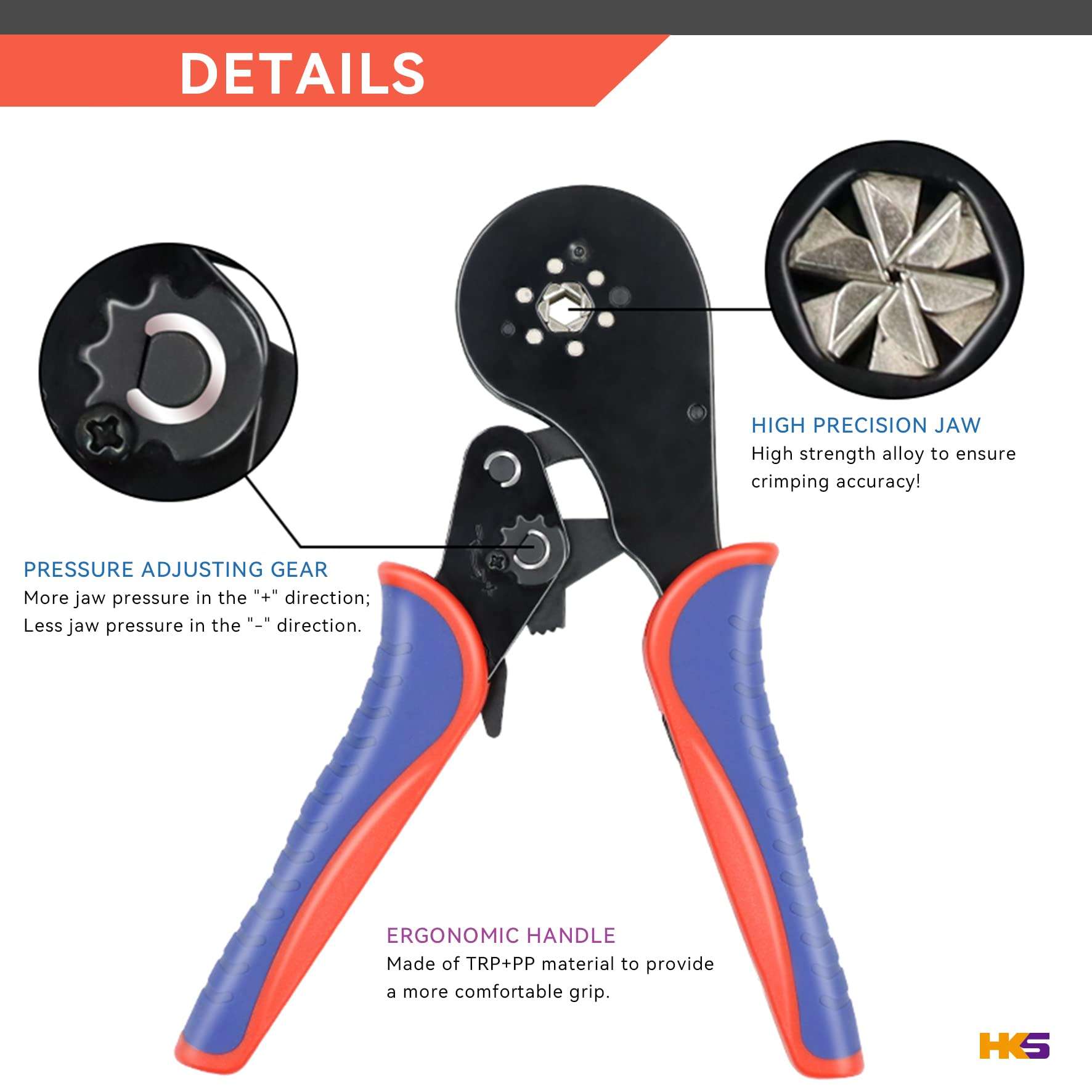 HKS Ferrule Crimping Tool Kit AWG 30-5 with 1200PCS Red Copper Terimnals, Hexagonal Self-Adjusting Ratchet Crimper for End-Sleeves (16-6S with 1200PCS Kit) 5