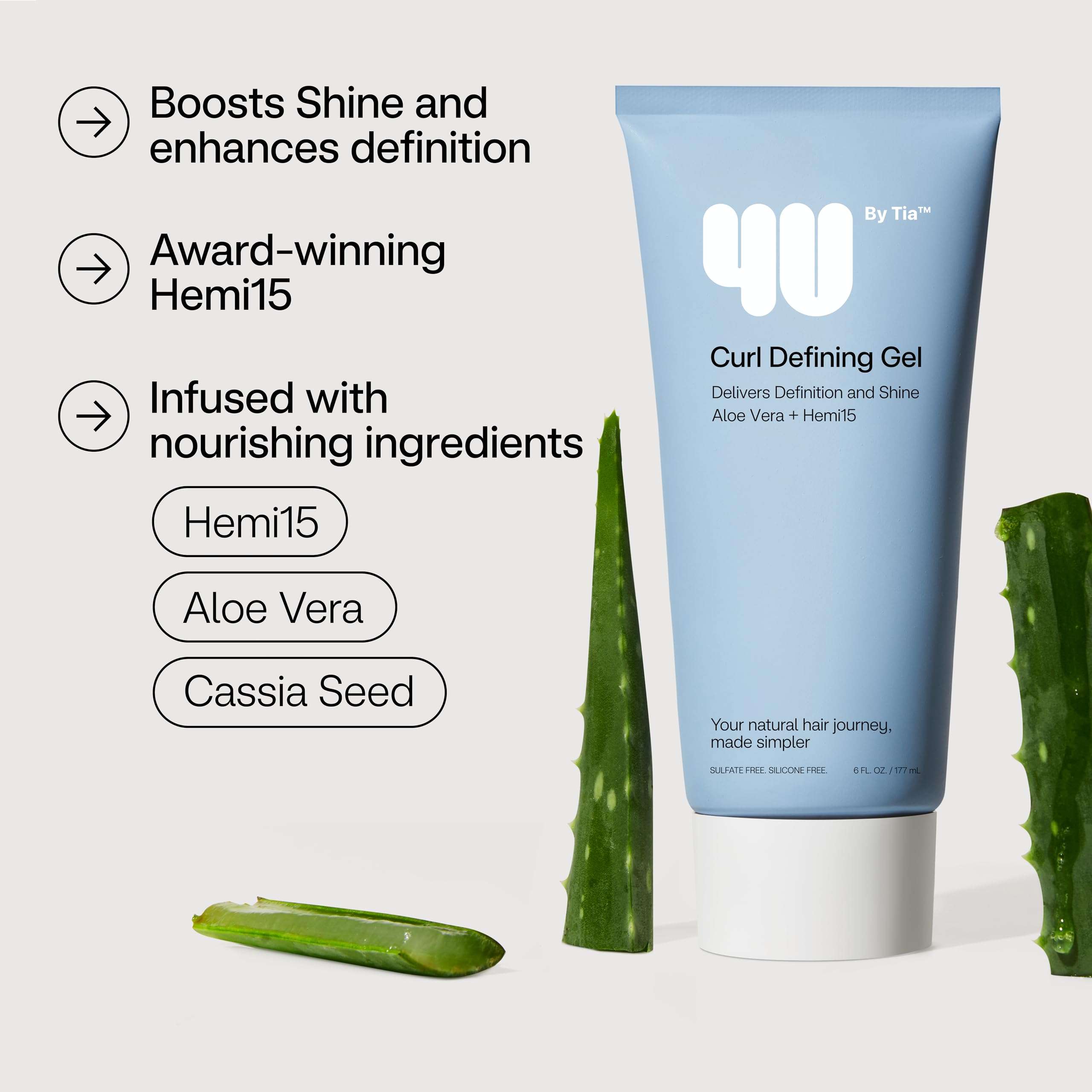 4U by Tia Curl Gel for Long-Lasting Definition & Frizz Control, Curly Hair Ointment with Natural Ingredients-Non-Greasy Formula Wavy Hair Gel-Curling Styler with Aloe Vera, 6 fl oz 3