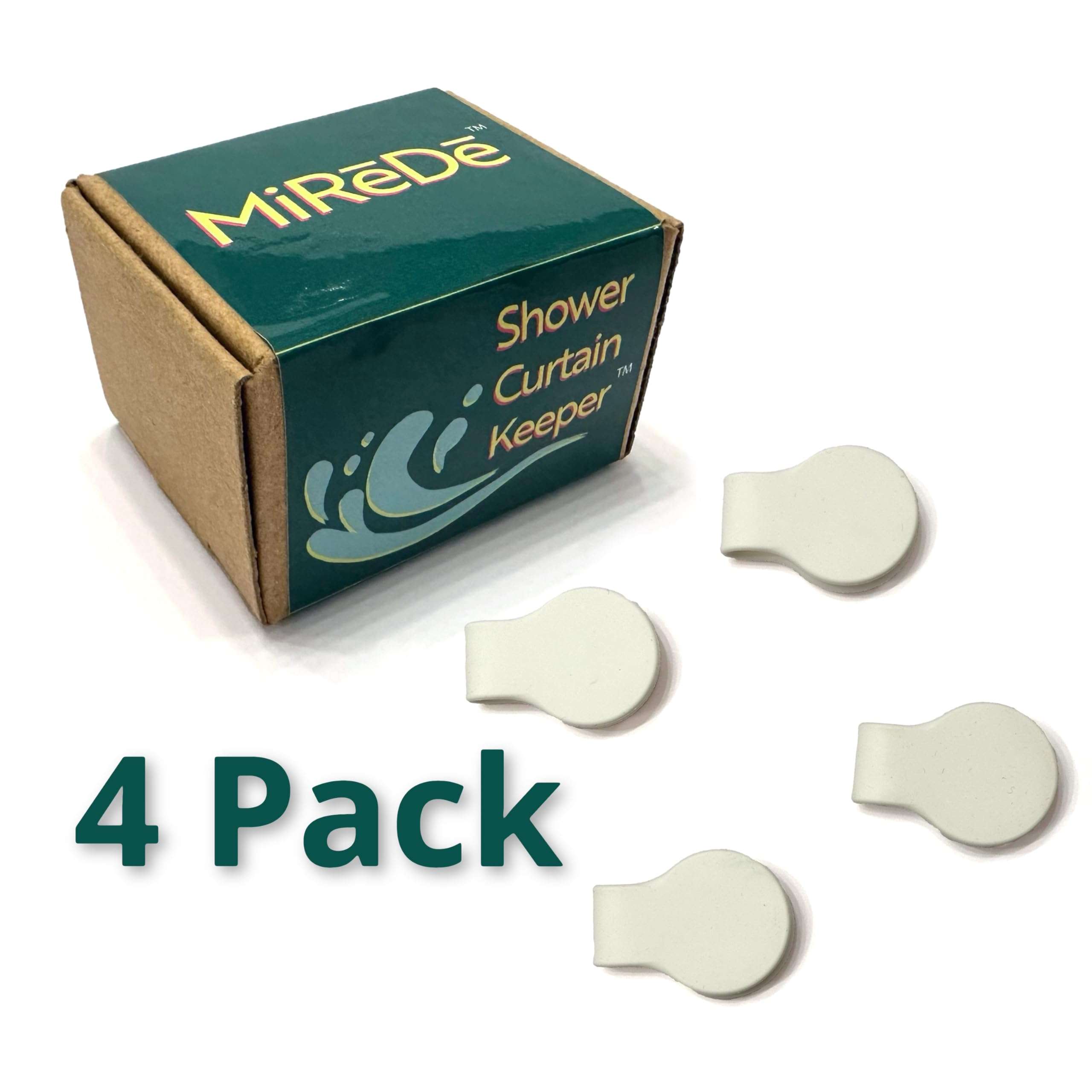 MiReDe Shower Curtain Keeper | Shower Curtain Clips | Durable | Self-Adhesive | Waterproof | Easy to Install | Splash Guard | Pack of 4 (Bright White) 4