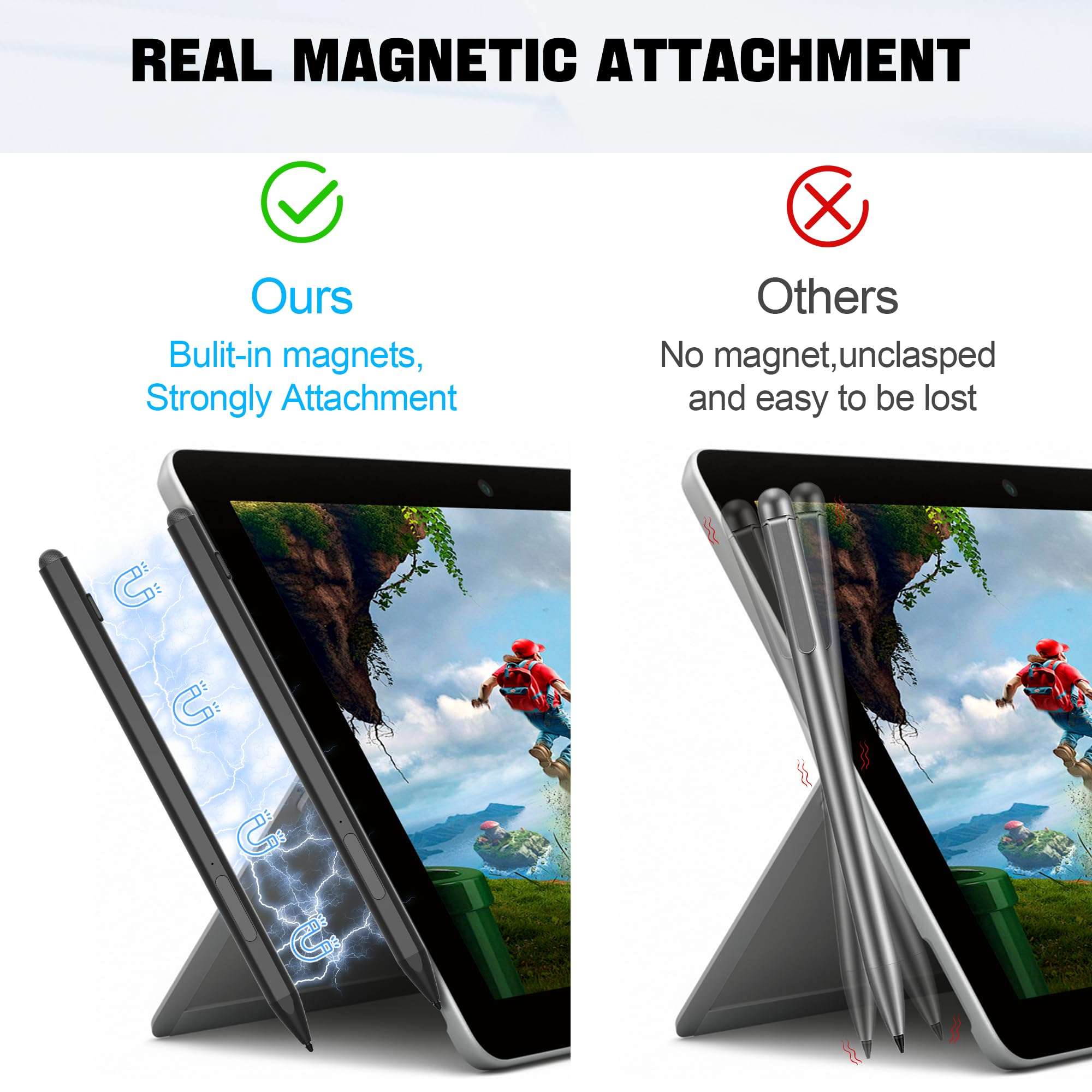 Stylus Pen for Microsoft Surface, 30mins Fast Charging Surface Pro Pen for Surface Pro 9/10/11/8/X/7/7 plus/6/5/4/3, Surface Book/Laptop/Go/Studio, Palm Rejection, 4096 Pressure Sensitivity,Magnetic 6