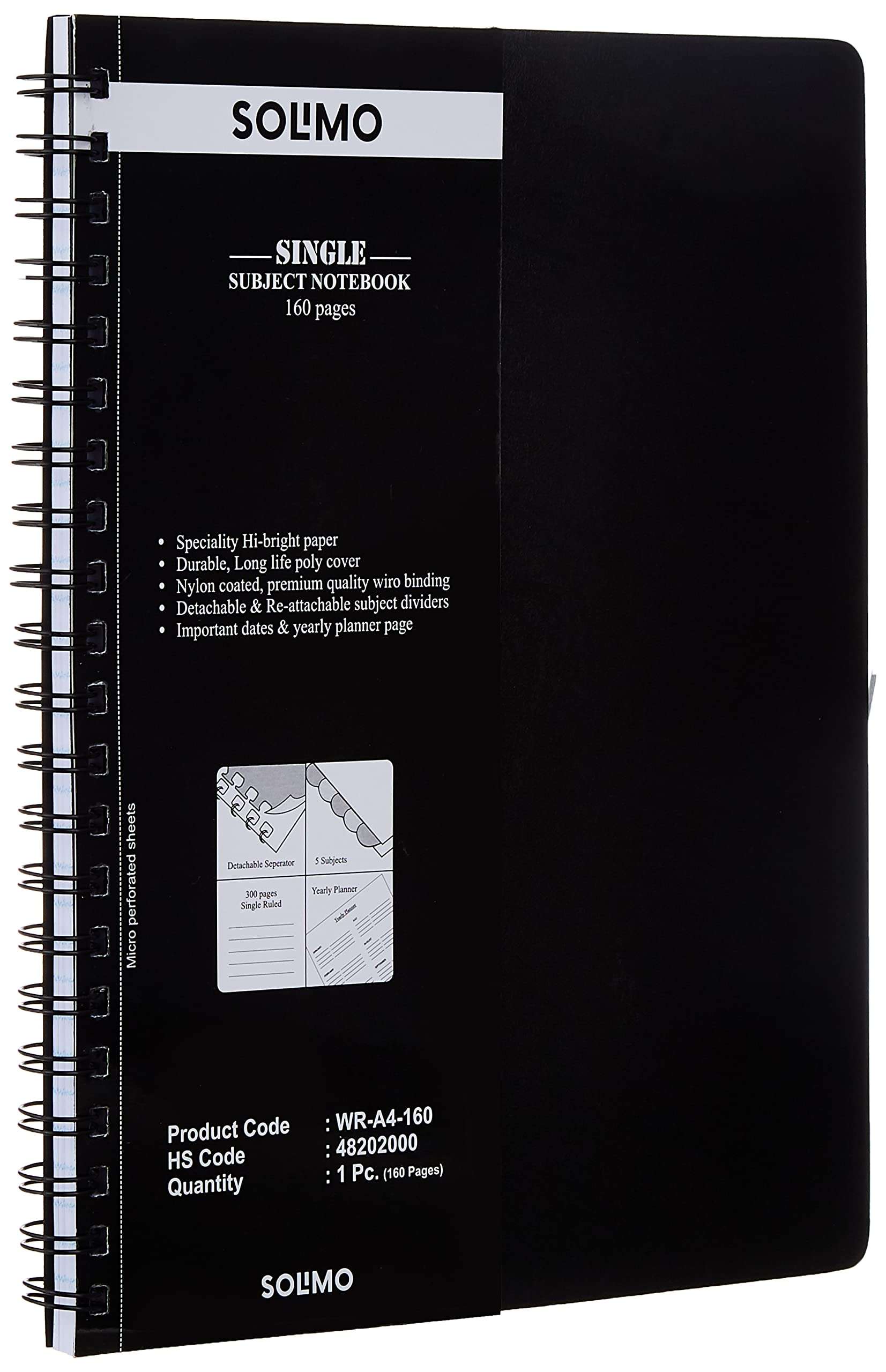 Amazon Brand - Solimo Wirebound Notebook, A4 Size,160 Pages, Single Ruled, 70 GSM Paper